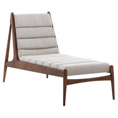 Wave Chaise in Walnut Finish and Off-White Fabric