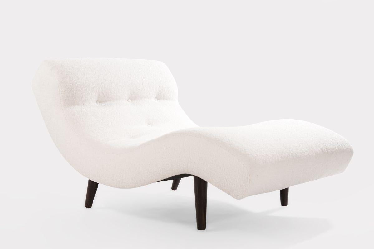 A visually gorgeous and extremely comfortable chaise lounge design by Adrian Pearsall, circa 1950-1959.
Completely restored, reupholstered in heavy wool by Kravet.

Other designers from this era include Vladimir Kagan, George Nakashima, Tommi