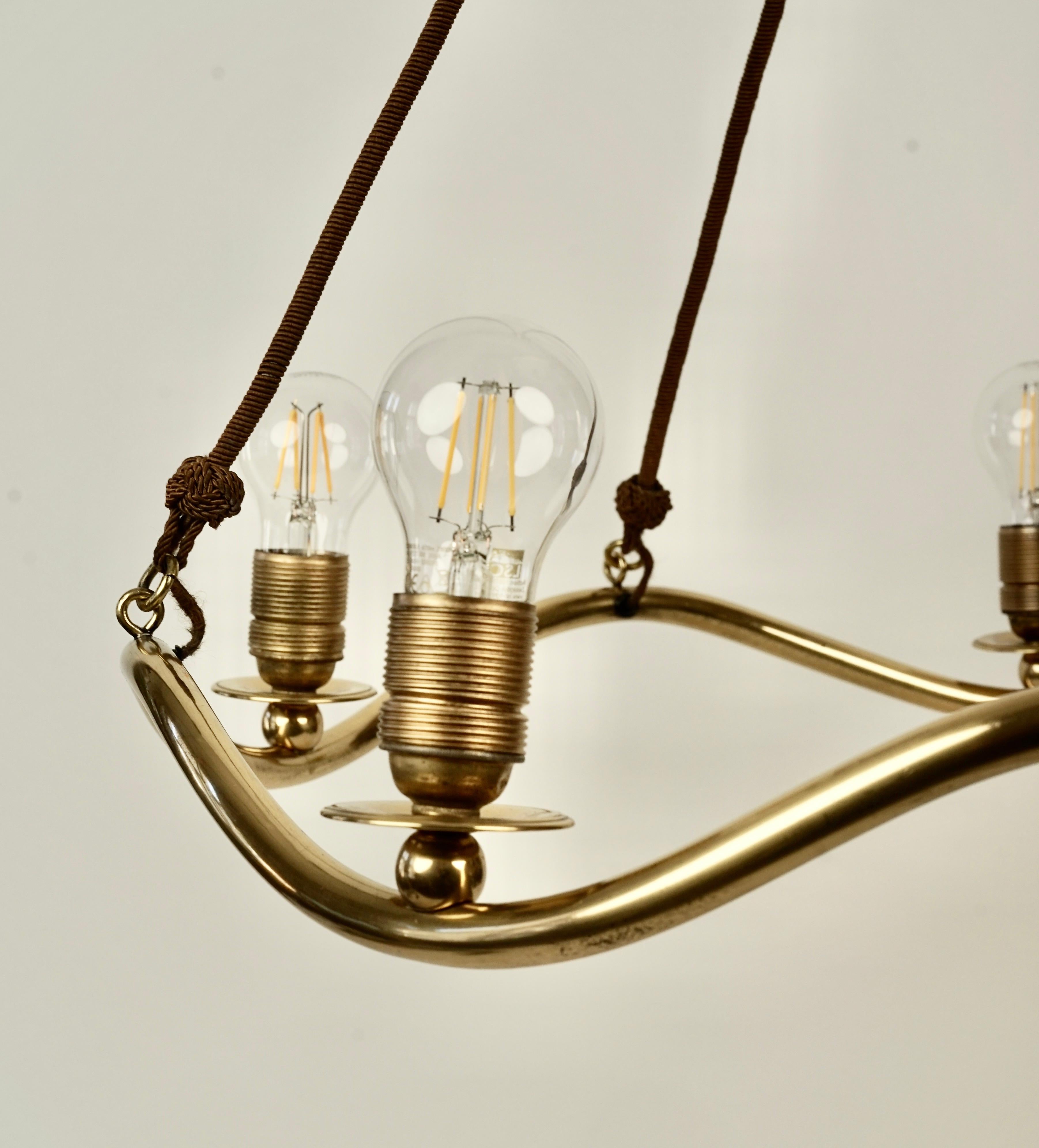 Lustre Wave en laiton avec abat-jour en soie, Design, Oswald Haerdtl, Autriche 1934 en vente 2