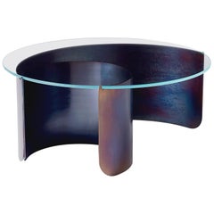 Wave Couchtisch aus zeitgenössischem gehärtetem Stahl und Starfire-Glas