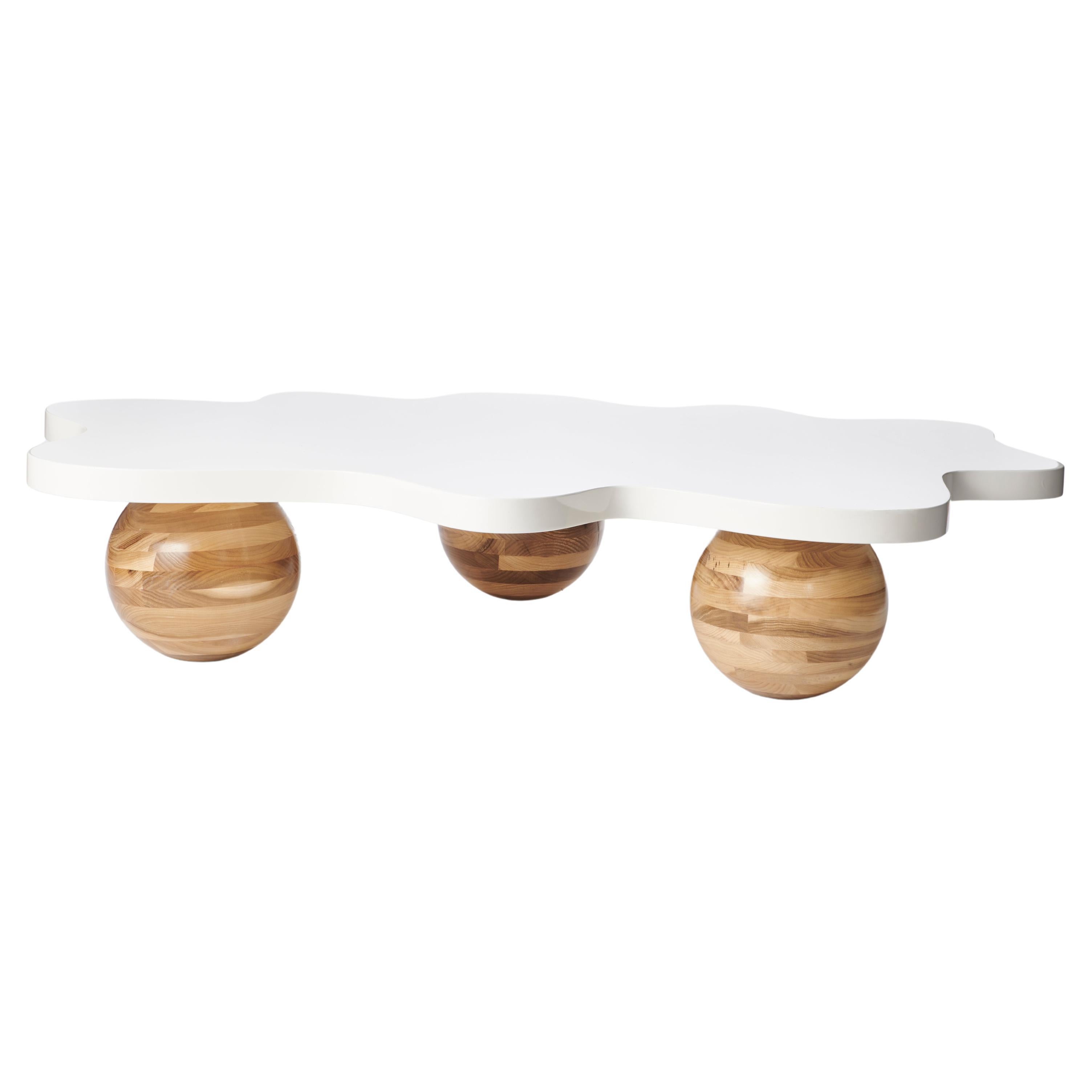 Wave Coffee Table, White Lacquer & Wood Table by Christian Siriano For Sale