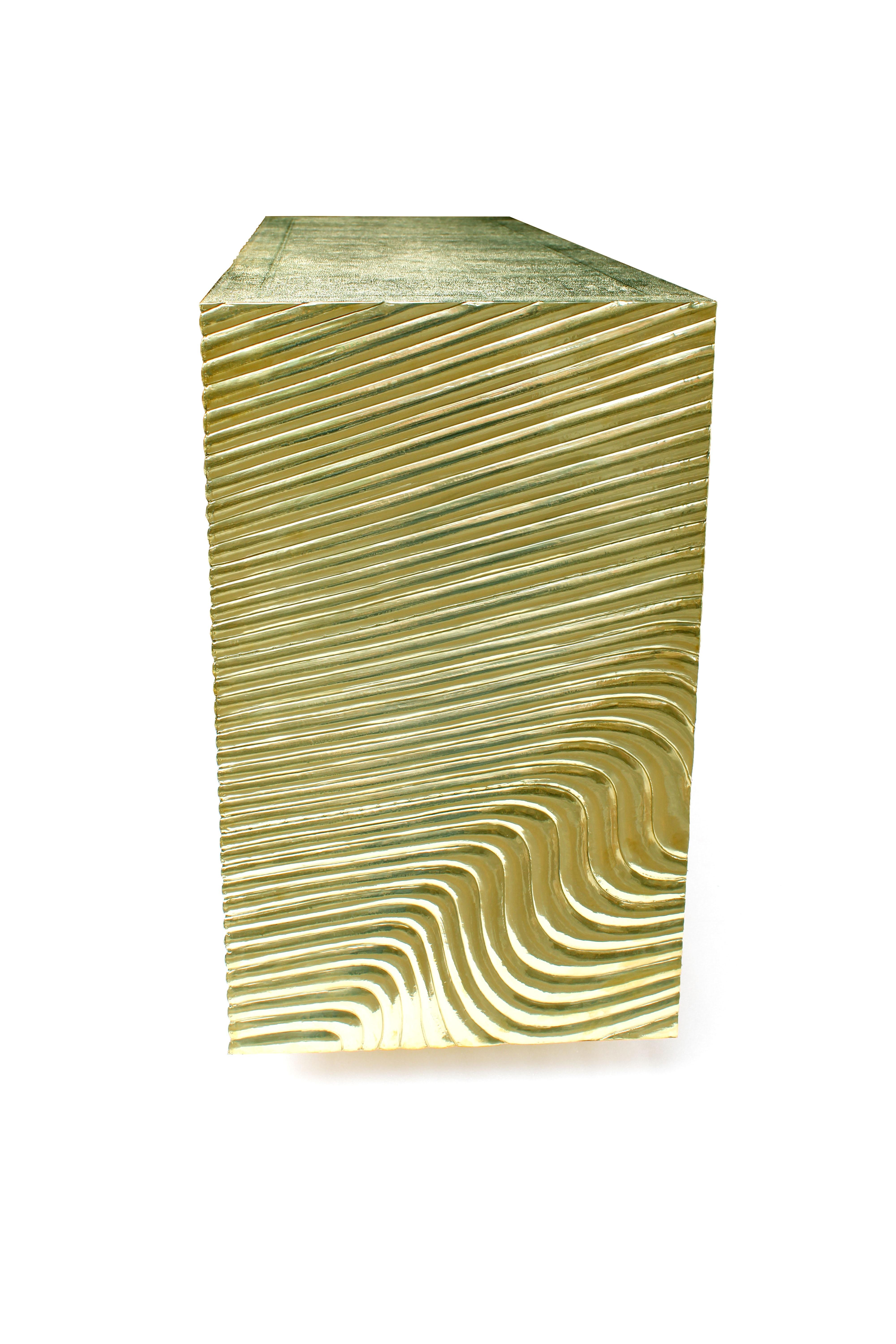 Other Wave Credenza in Brass Clad Over MDF Handcrafted in India by Stephanie Odegard For Sale