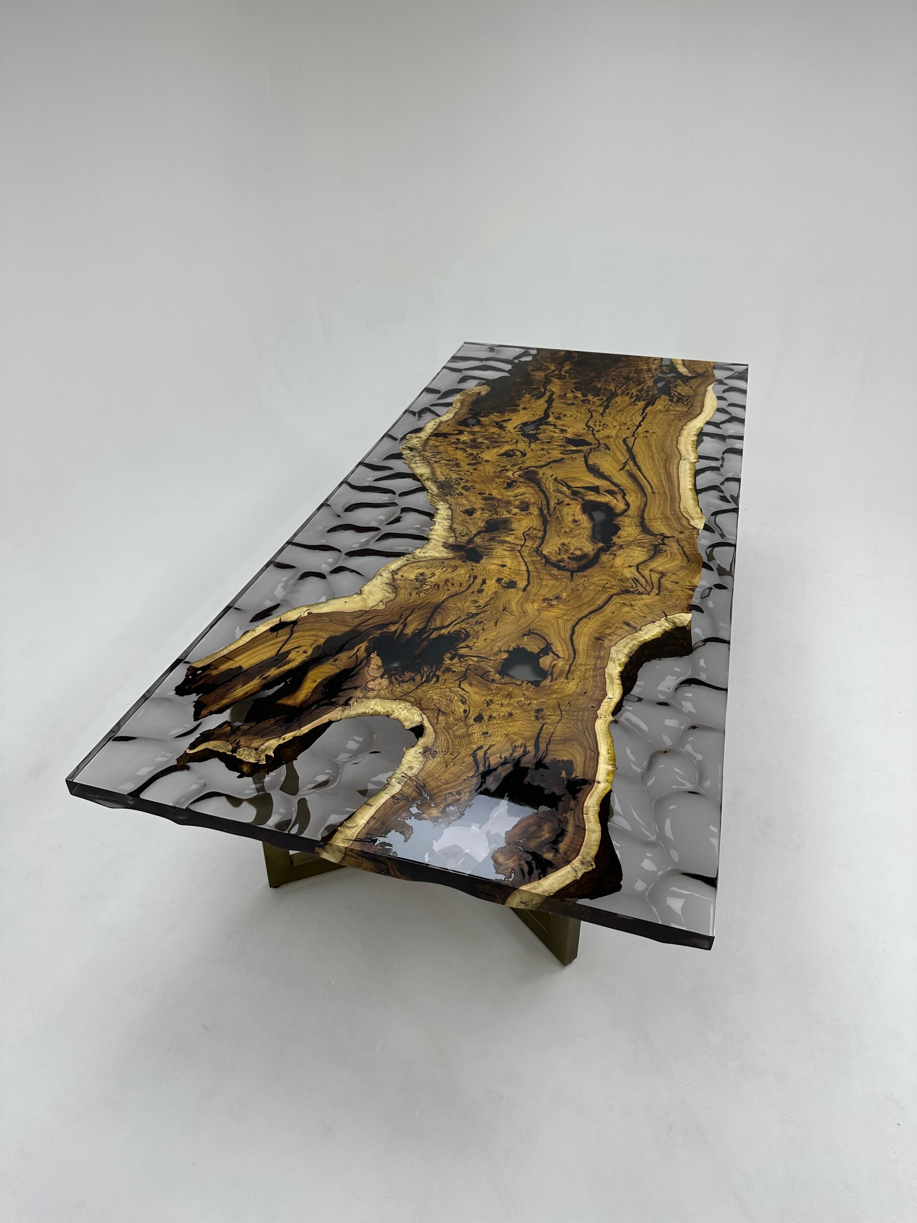 Wave Design Ancient Hackberry Wood Epoxy Resin Table For Sale 5
