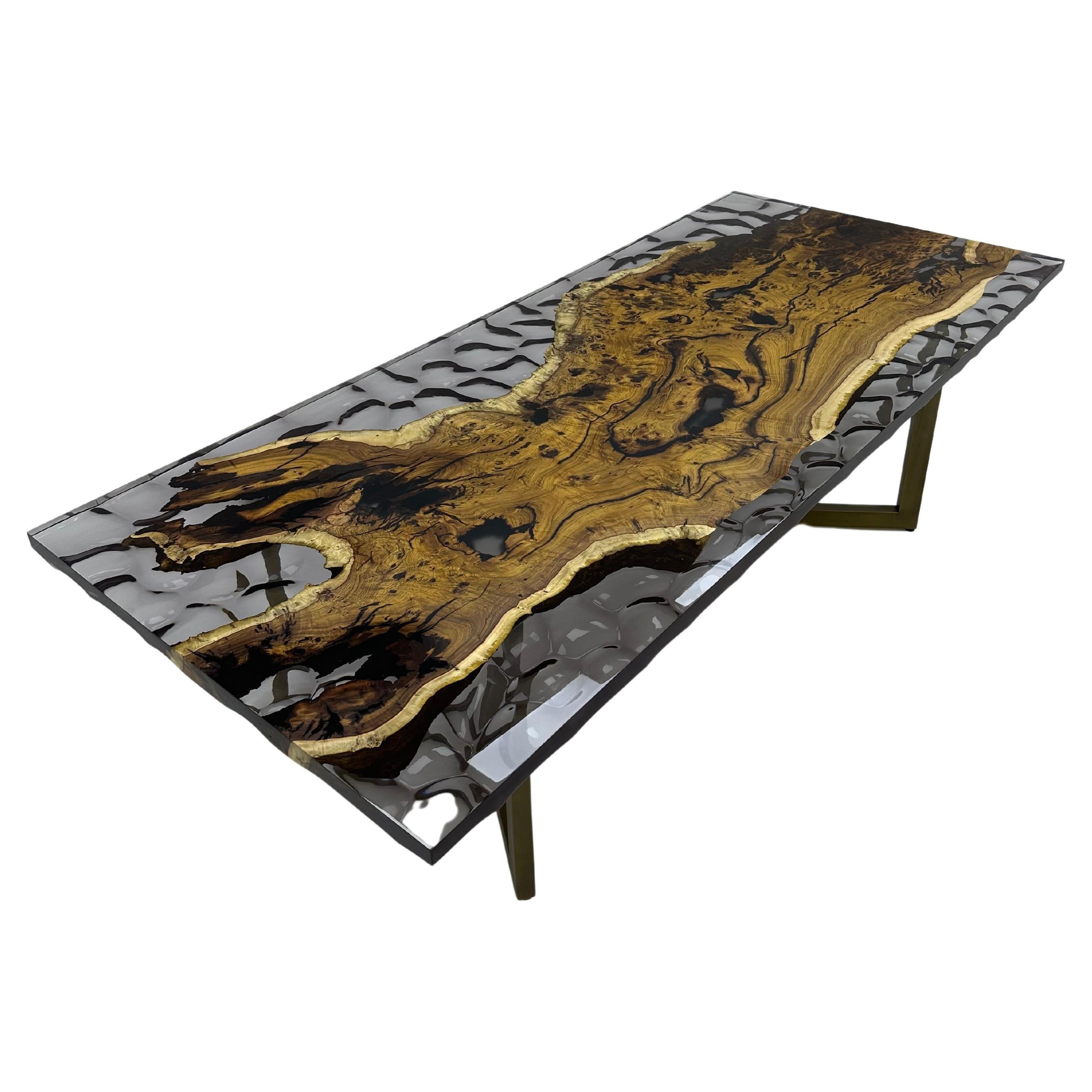 Wave Design Ancient Hackberry Wood Epoxy Resin Table For Sale