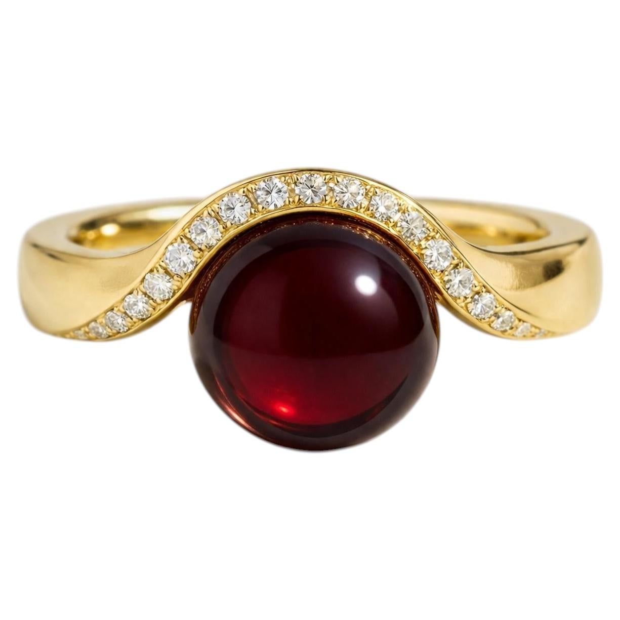 Anello Wave Design con granato e topazio in argento e oro