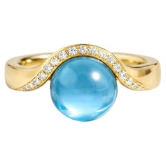 Wave Design Topas und farbloser Topas Ring in Silber, Gold