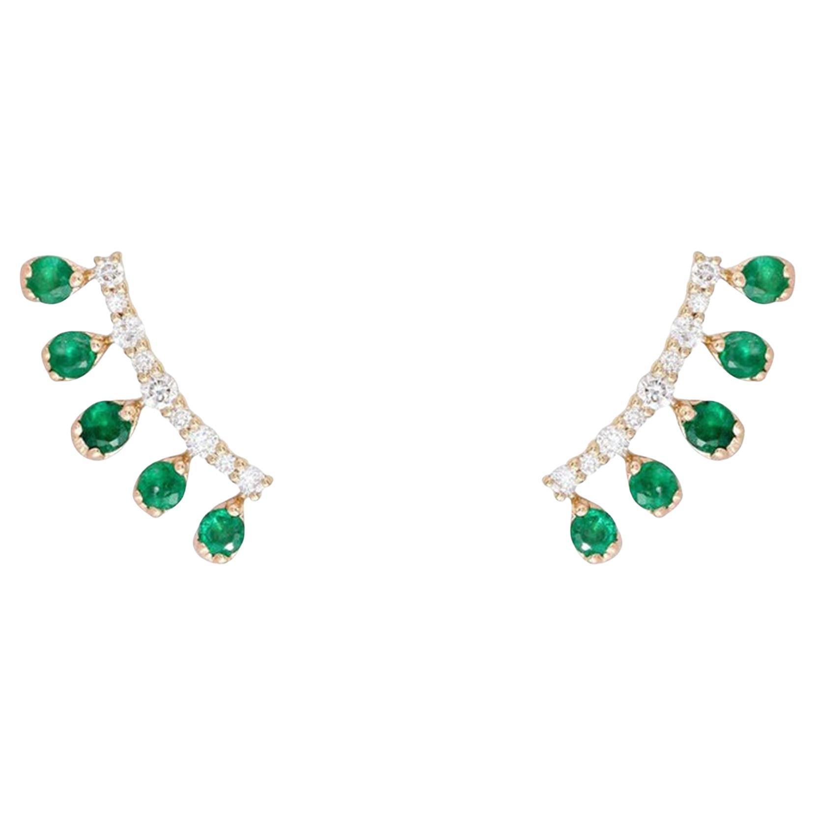 Wave Diamond 14K (or 18k upon request) Yellow Gold Climber Earrings For Sale