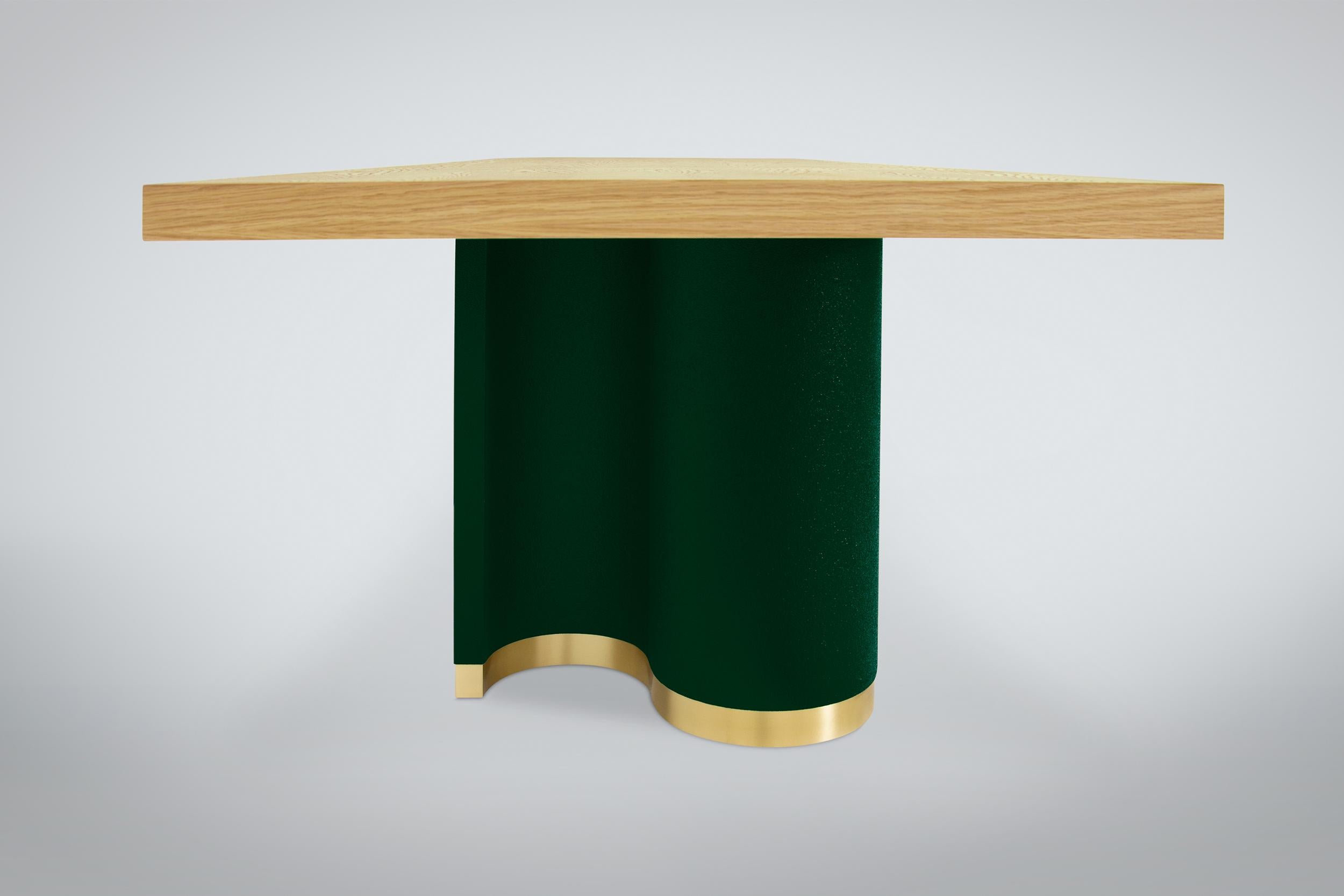 Modern Wave Dining Table in White Oak, Suede and Brass by Chapter & Verse For Sale