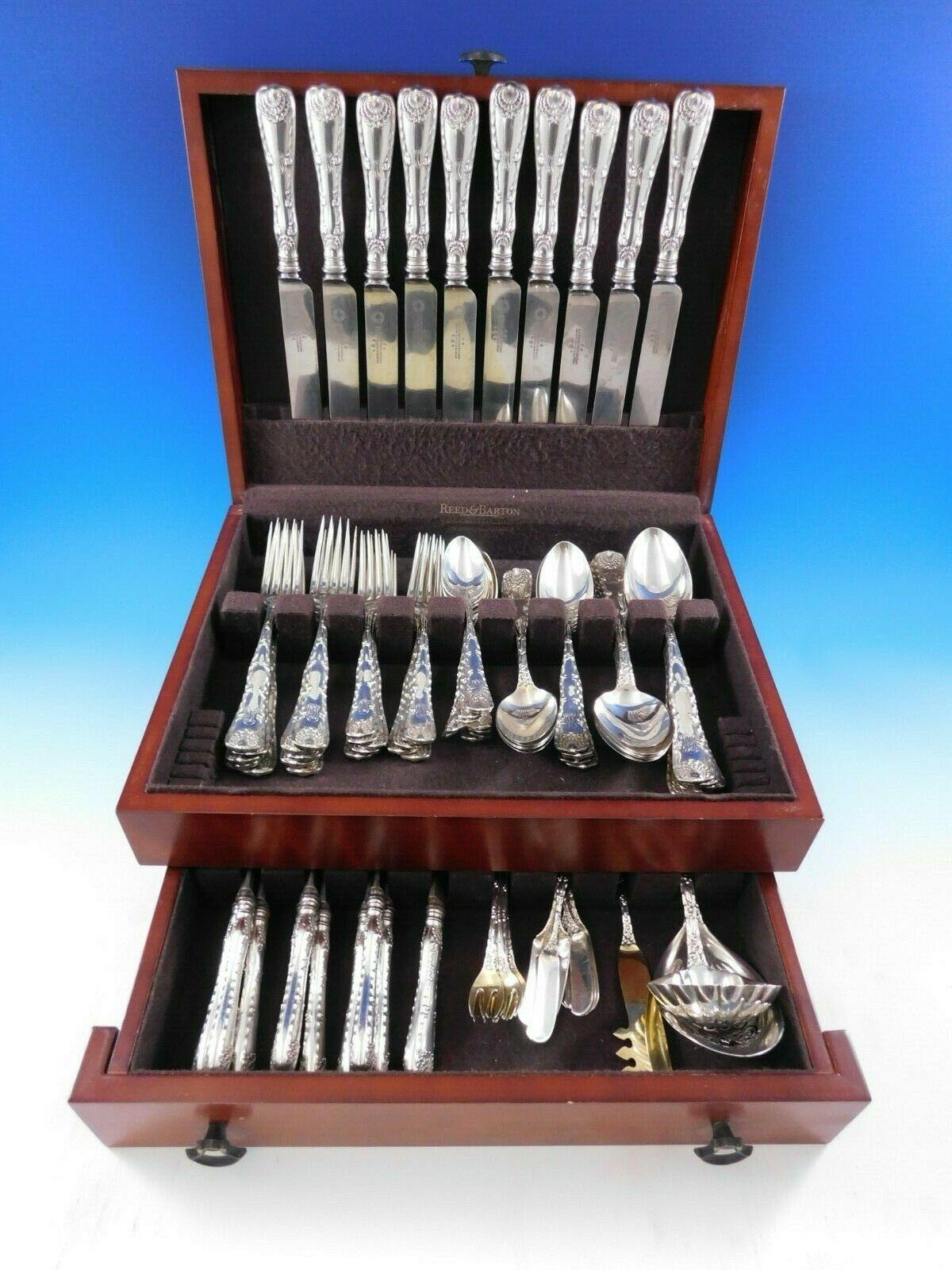 Superb wave edge by Tiffany and Co. sterling silver flatware set, 93 pieces. This set includes:

10 dinner knives, 10 1/2
