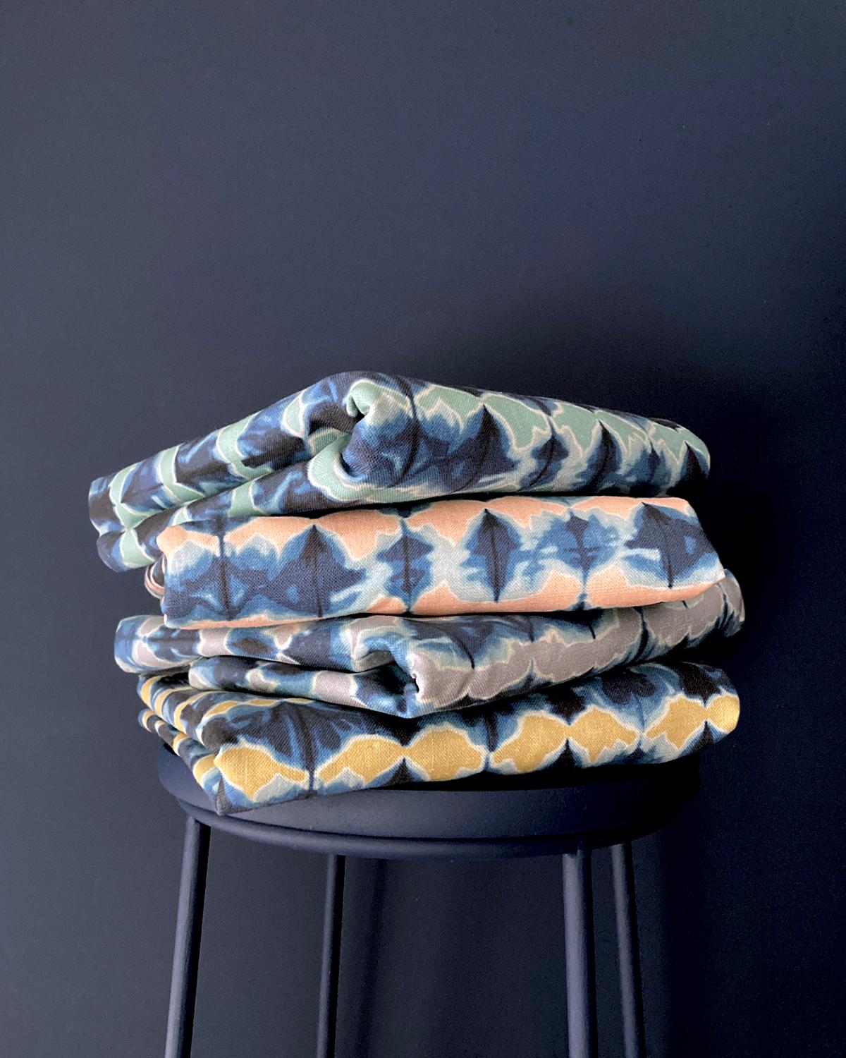 Wave Fabric in Gold and Indigo, Belgian Linen (Fabric by the Yard) For Sale 3