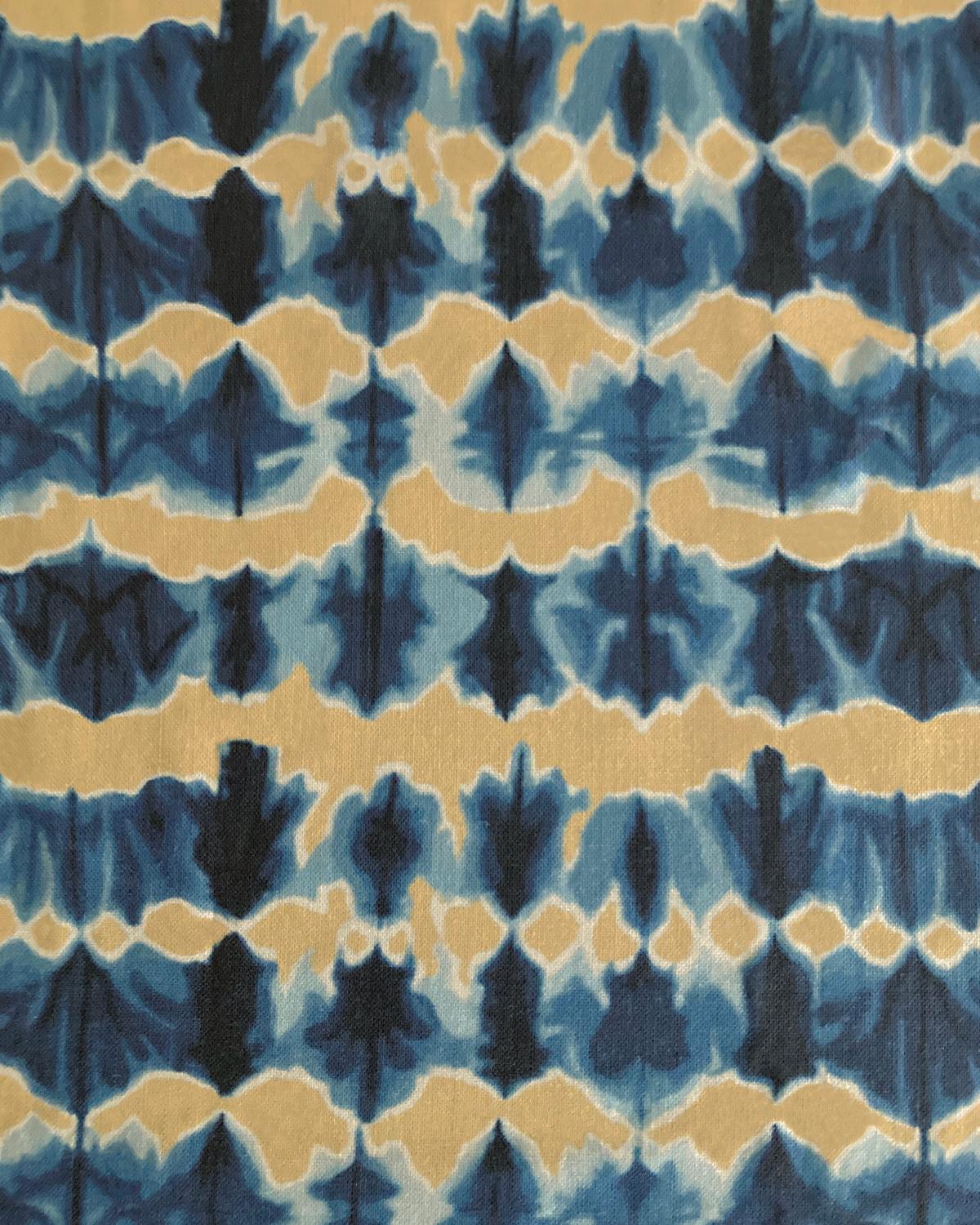 Modern Wave Fabric in Gold and Indigo, Belgian Linen (Fabric by the Yard) For Sale