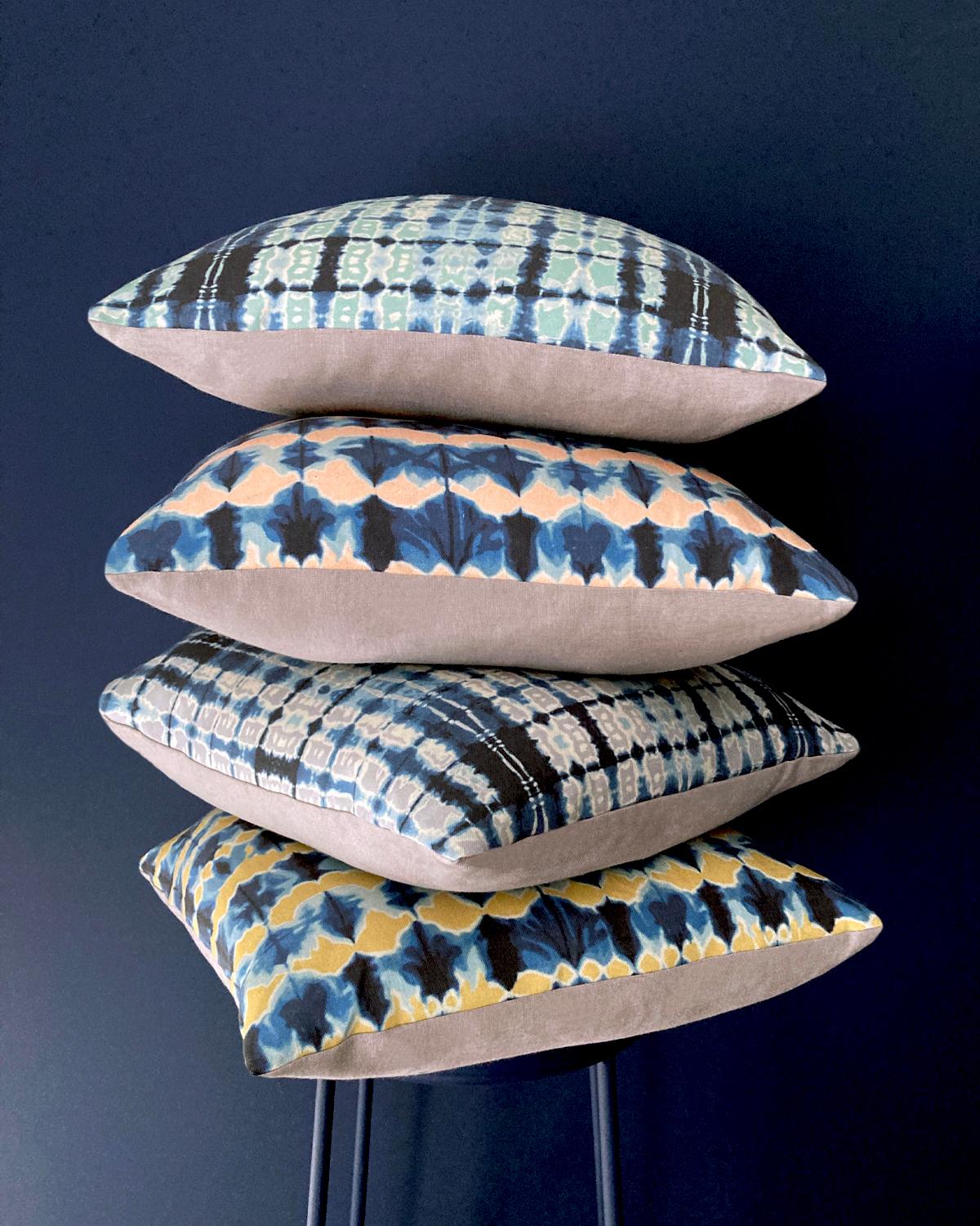Woven Wave Fabric in Gold and Indigo, Belgian Linen (Fabric by the Yard) For Sale