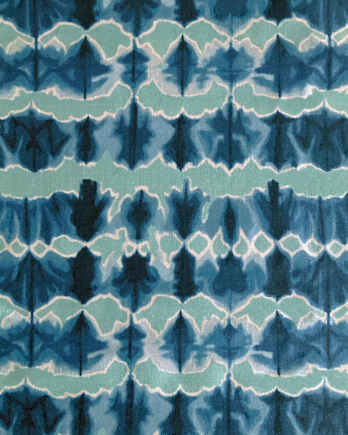Modern Wave Fabric in Jade and Indigo, Belgian Linen (Fabric by the Yard) For Sale
