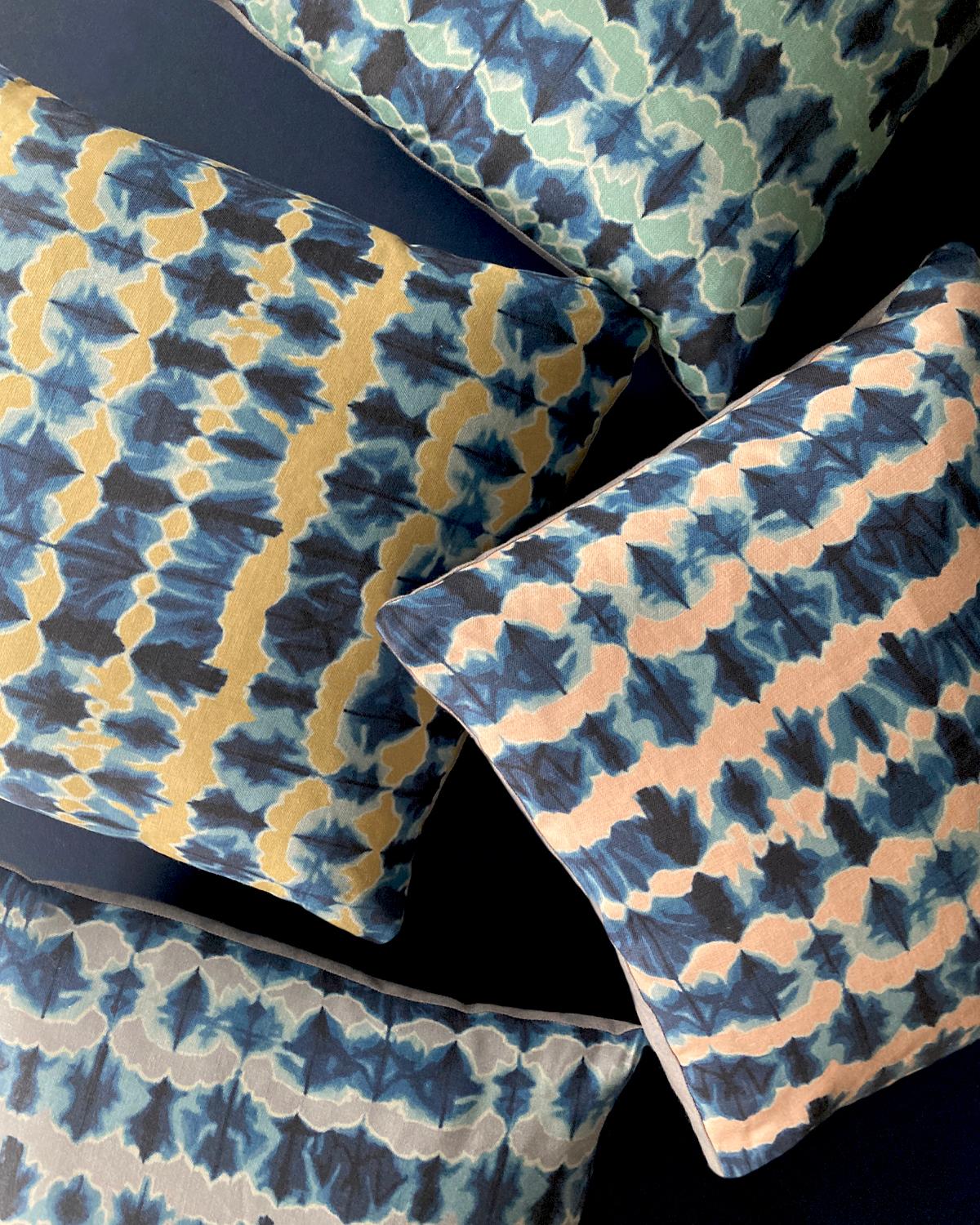 Woven Wave Fabric in Jade and Indigo, Belgian Linen (Fabric by the Yard) For Sale