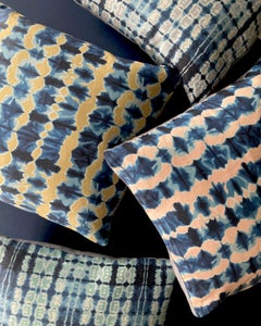 Wave Fabric in Rose and Indigo, Belgian Linen (Fabric by the Yard)