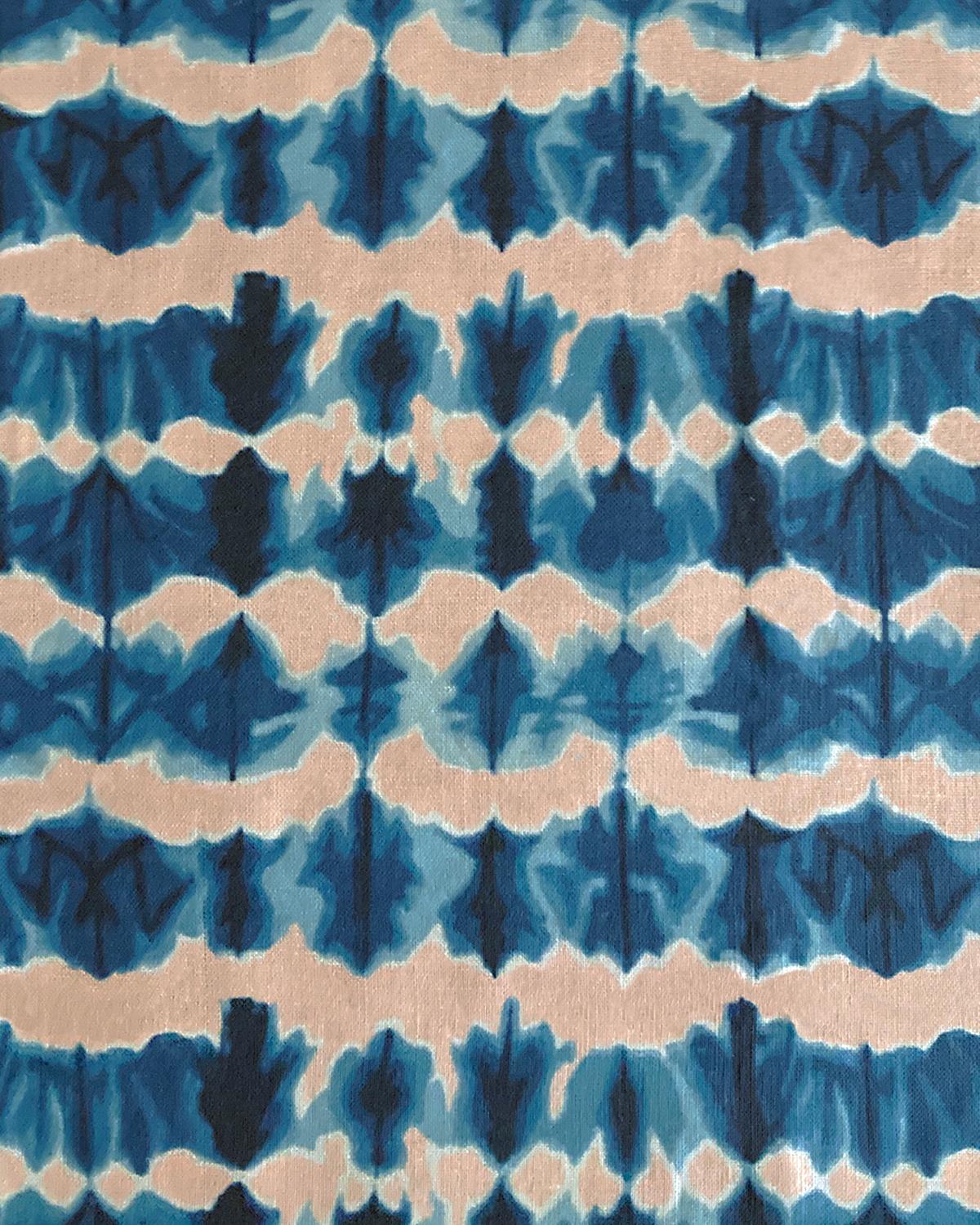 Moderne Tissu Wave en rose et indigo, lin belge (tissu au mètre) en vente