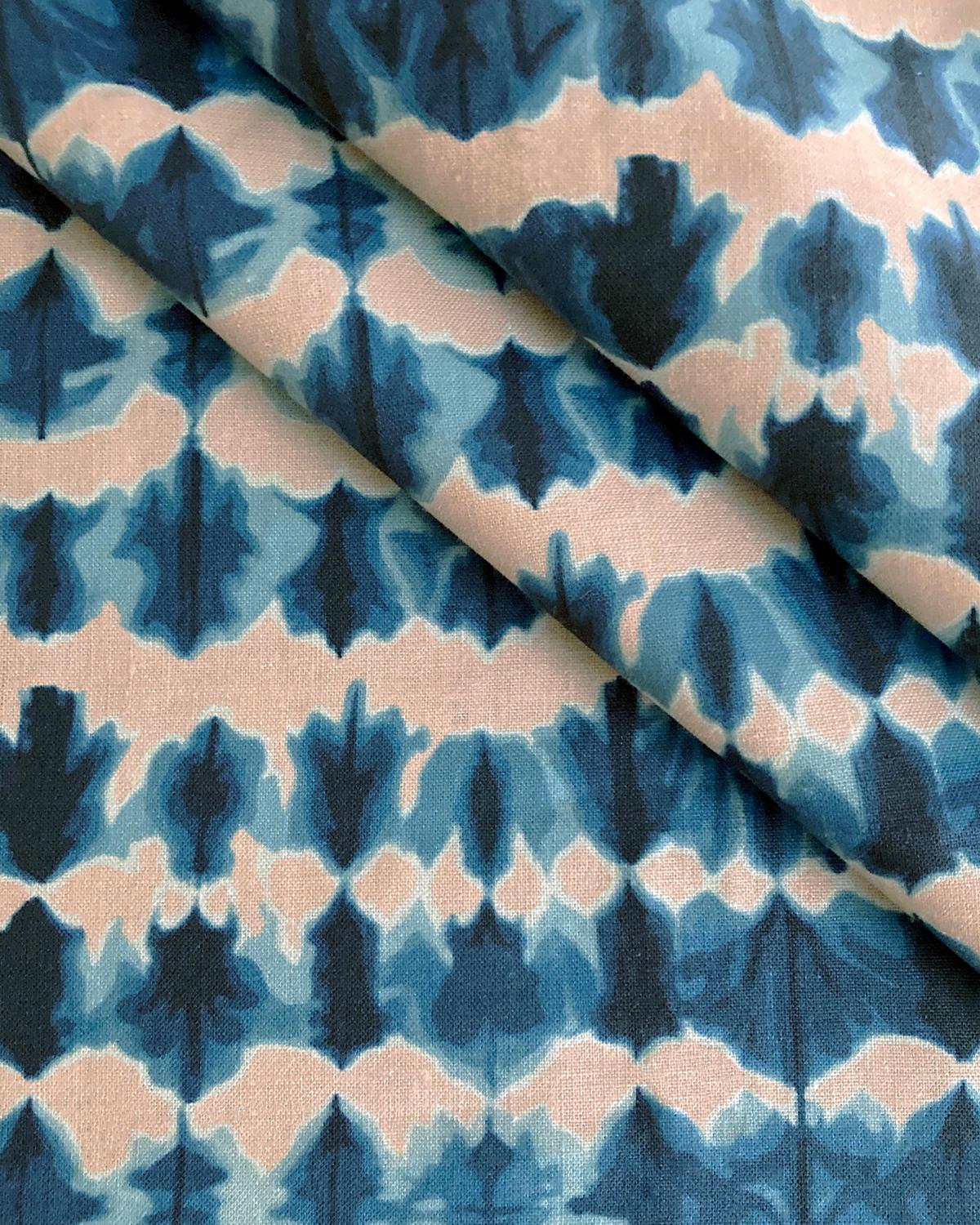 Américain Tissu Wave en rose et indigo, lin belge (tissu au mètre) en vente