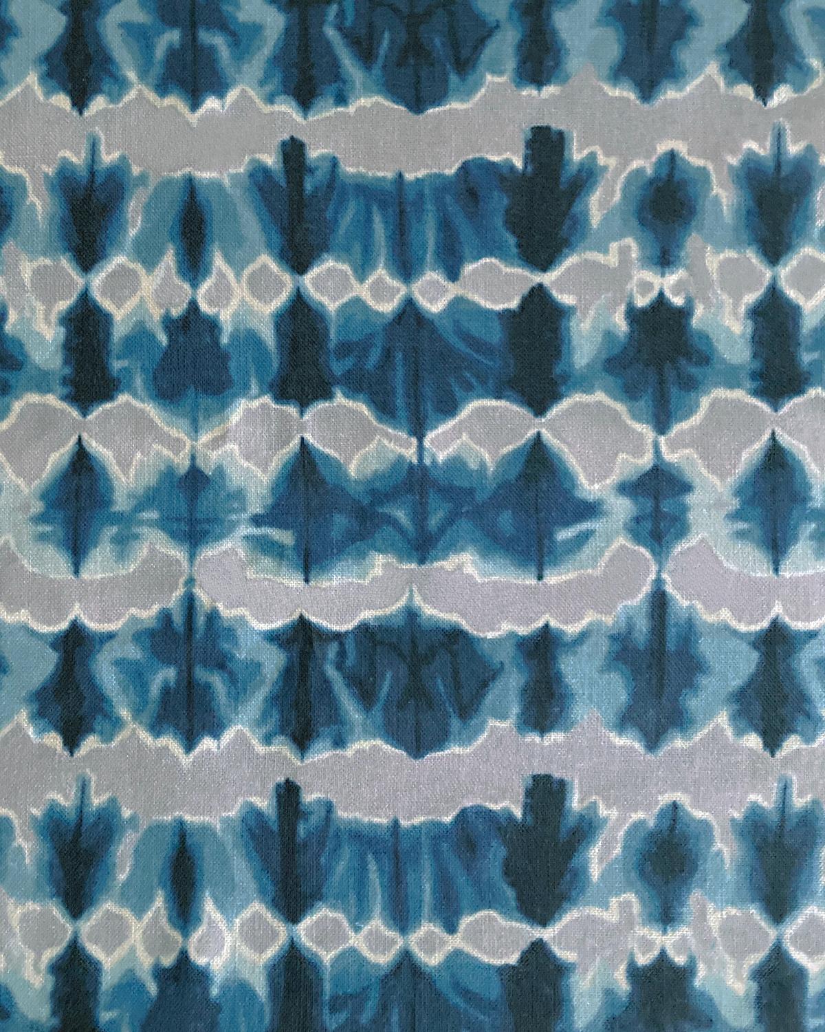 Modern Wave Fabric in Silver and Indigo, Belgian Linen (Fabric by the Yard) For Sale
