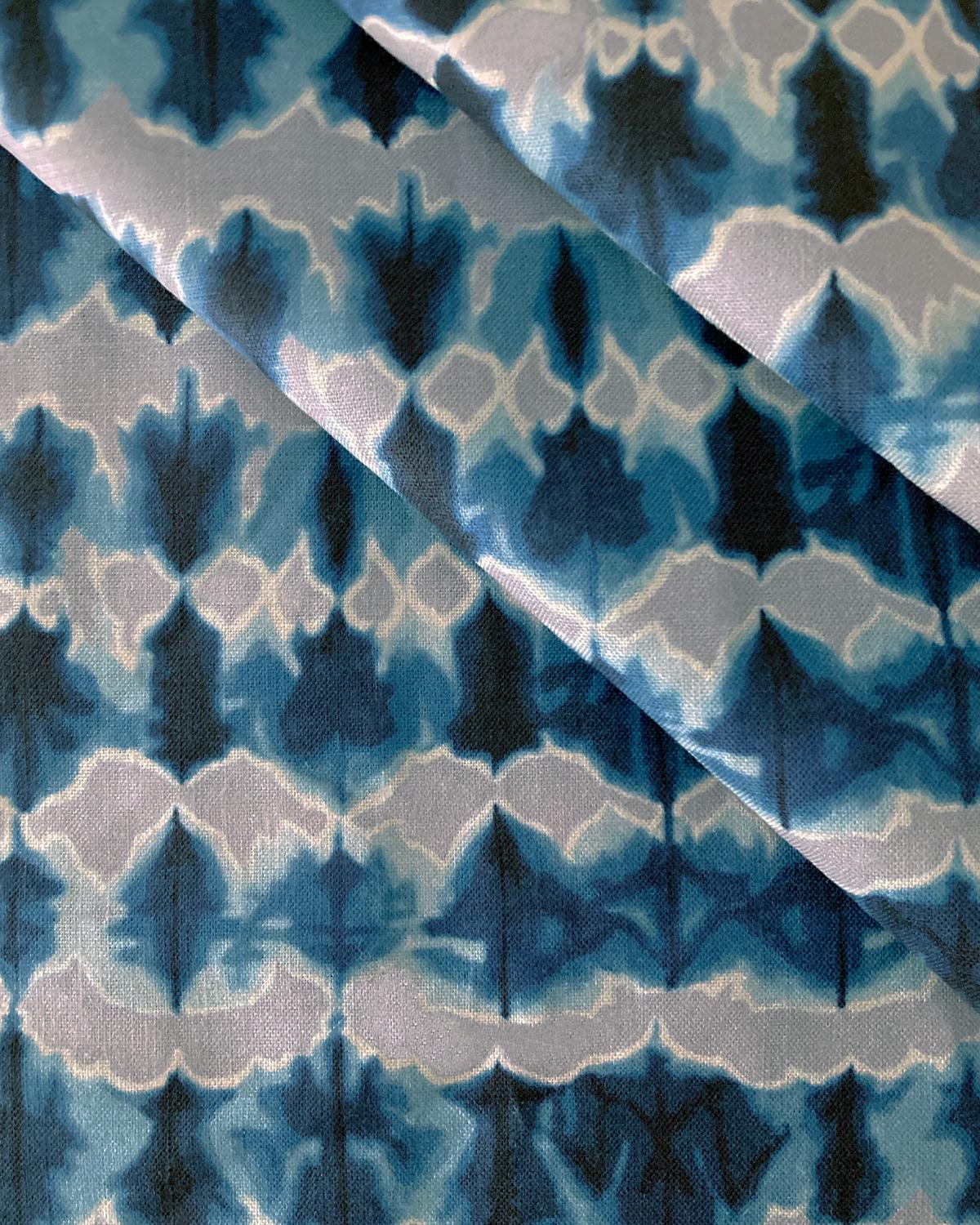American Wave Fabric in Silver and Indigo, Belgian Linen (Fabric by the Yard) For Sale