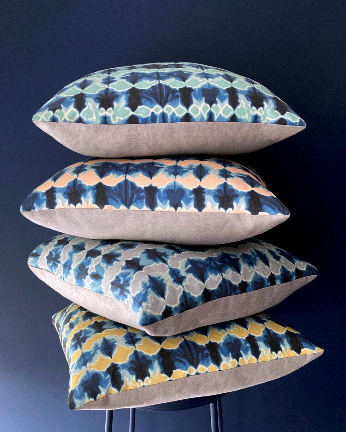 Wave Fabric in Silver and Indigo, Belgian Linen (Fabric by the Yard) For Sale 2