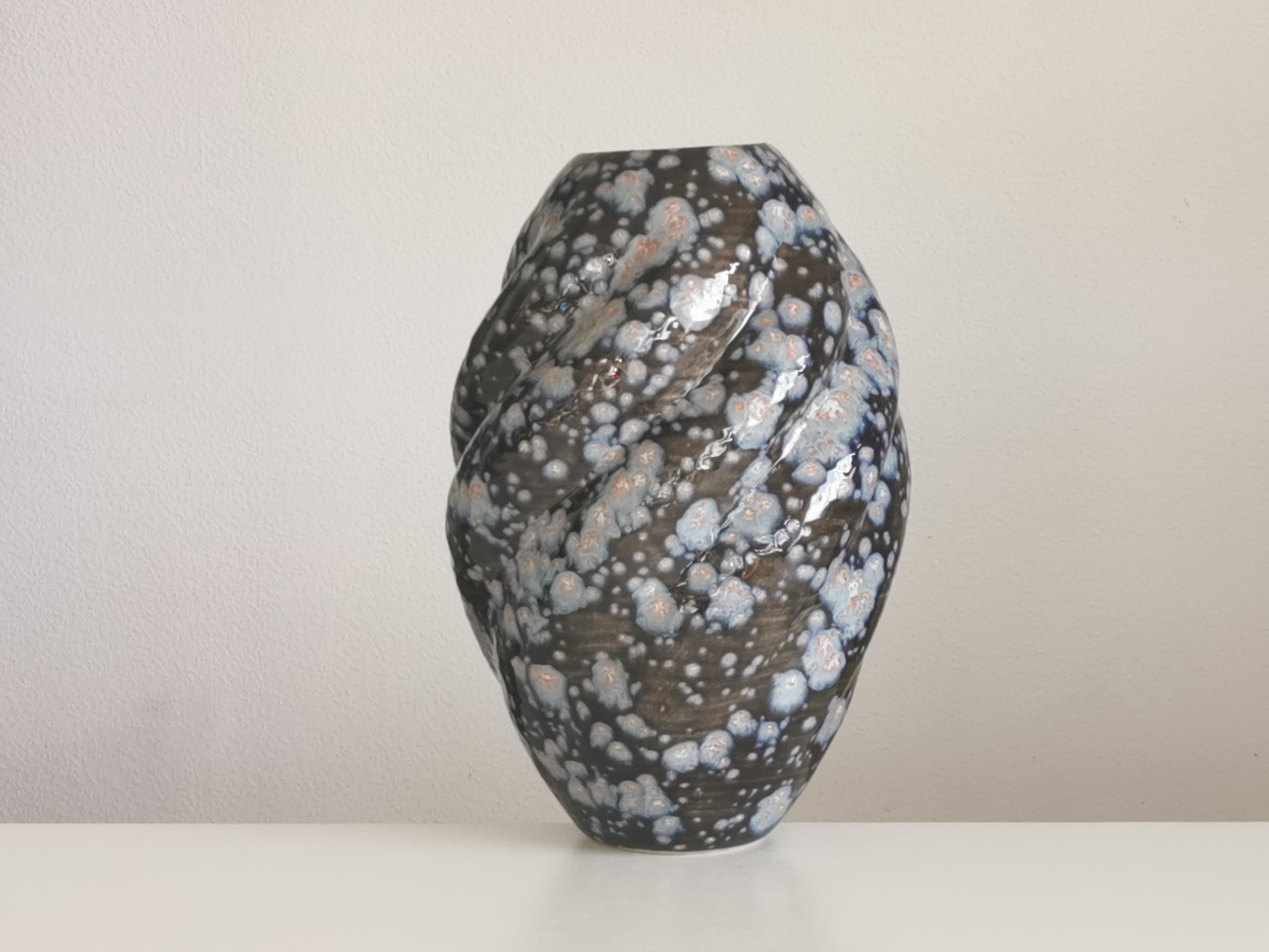 Organic Modern Wave Form with Blue Galaxy Glaze N.90, Ceramic Sculpture Vessel