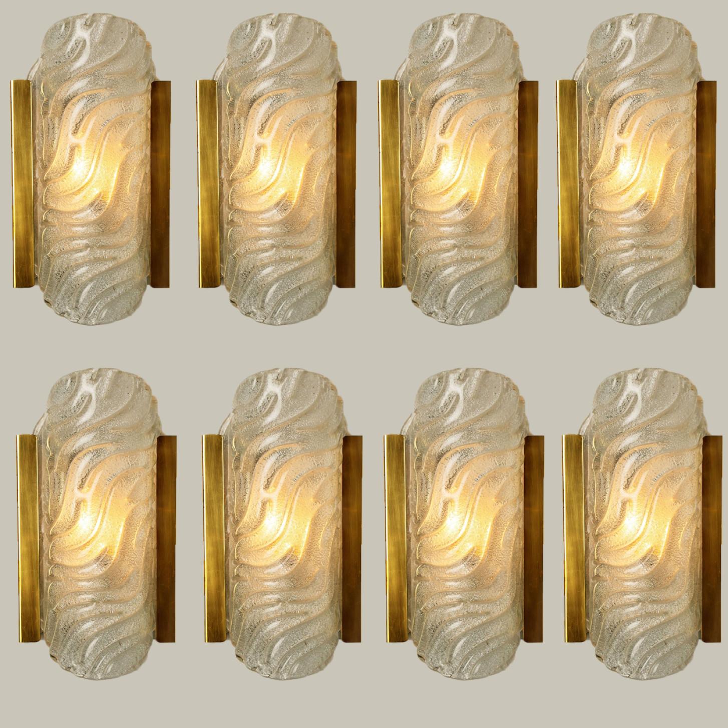 Other Wave Glass and Brass Wall Lights Sconces by Glashütte Limburg, 1960s For Sale
