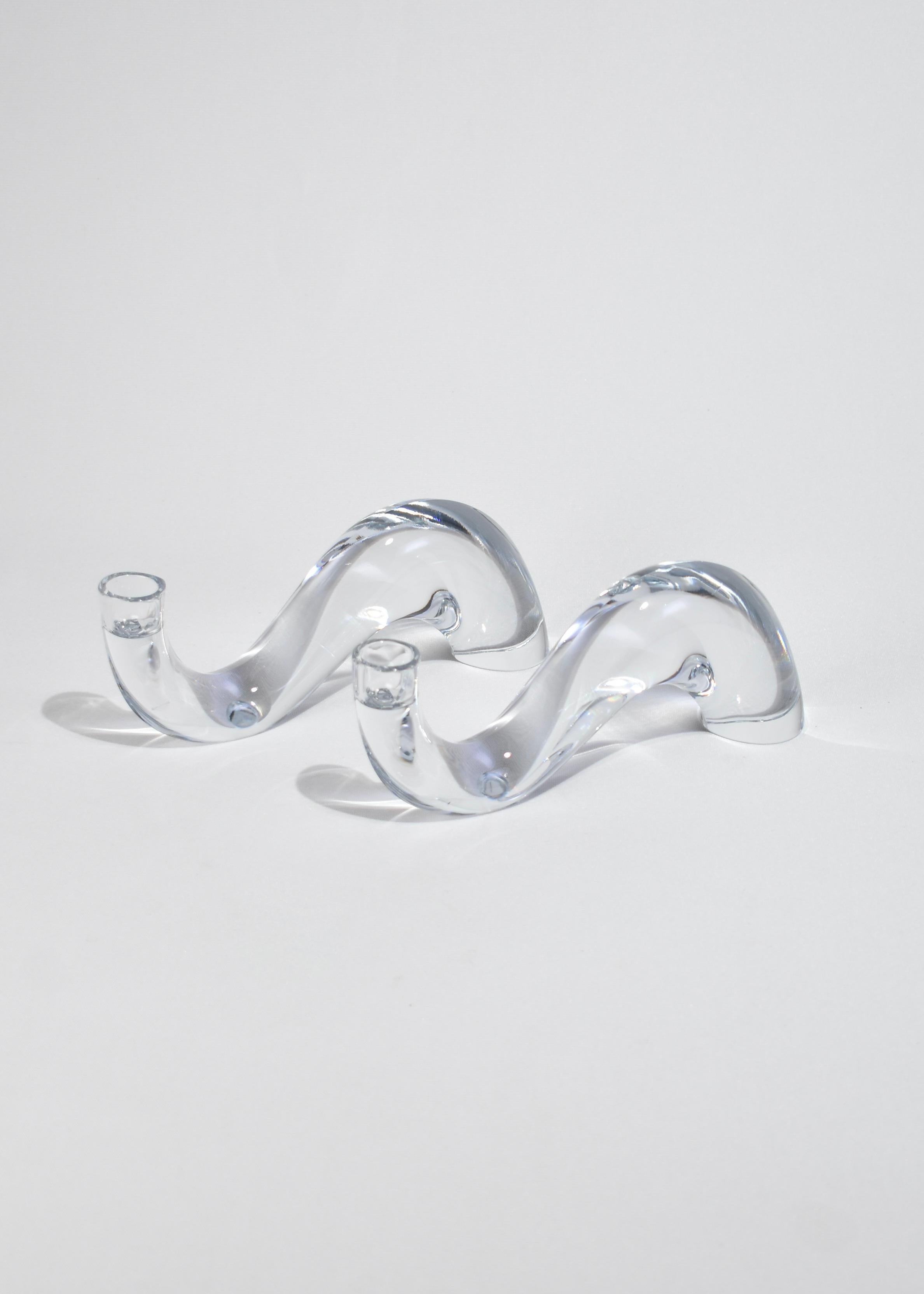 Wave Glass Candleholders In Excellent Condition In Richmond, VA