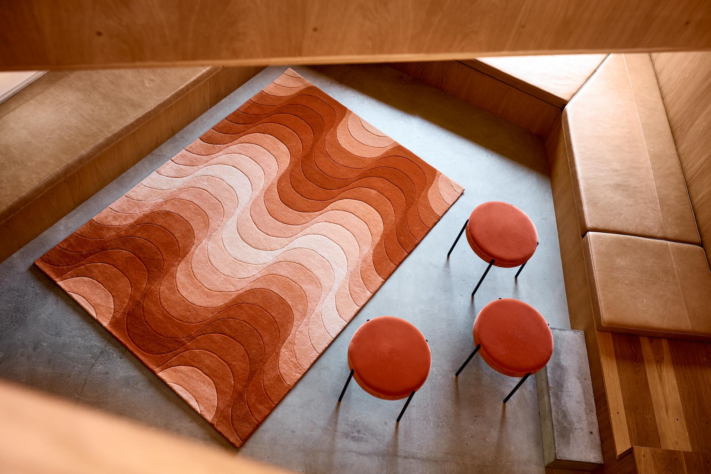 Alfombra tejida a mano Wave naranja de Verner Panton Danés en venta