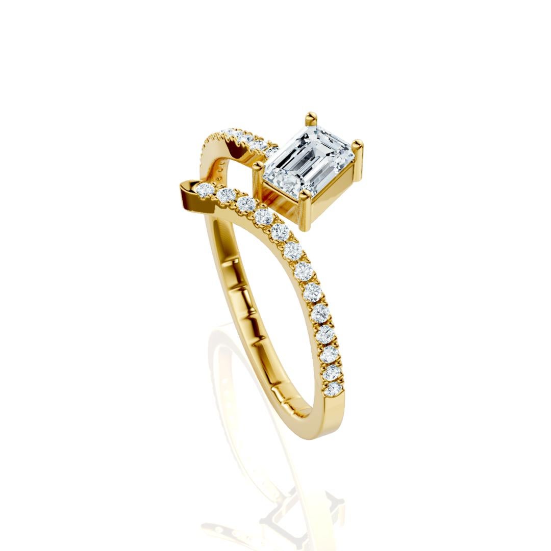 For Sale:  IGI Certified Wave Harmony Emerald Ring By RAFJ  in 18K YG & 0.60 CT TW FGH-SI 4