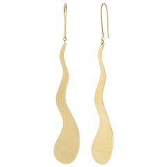 Wave Hook Earrings in 14K Solid Yellow Gold
