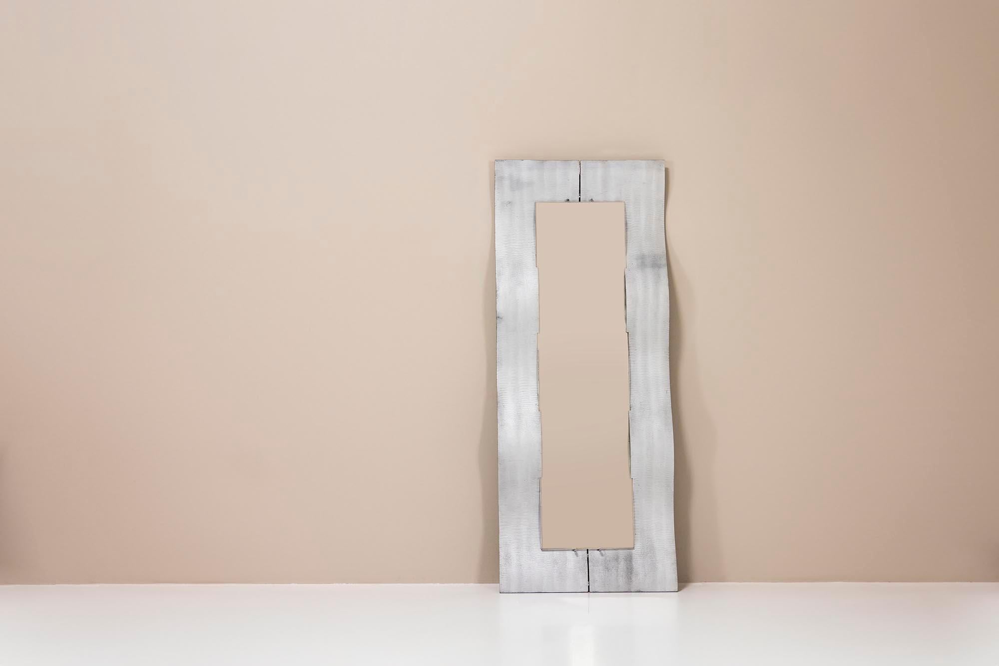 Mid-Century Modern “Wave” Mirror in Chiseled Aluminum by Lorenzo Burchiellaro, Italy ca 1975 For Sale