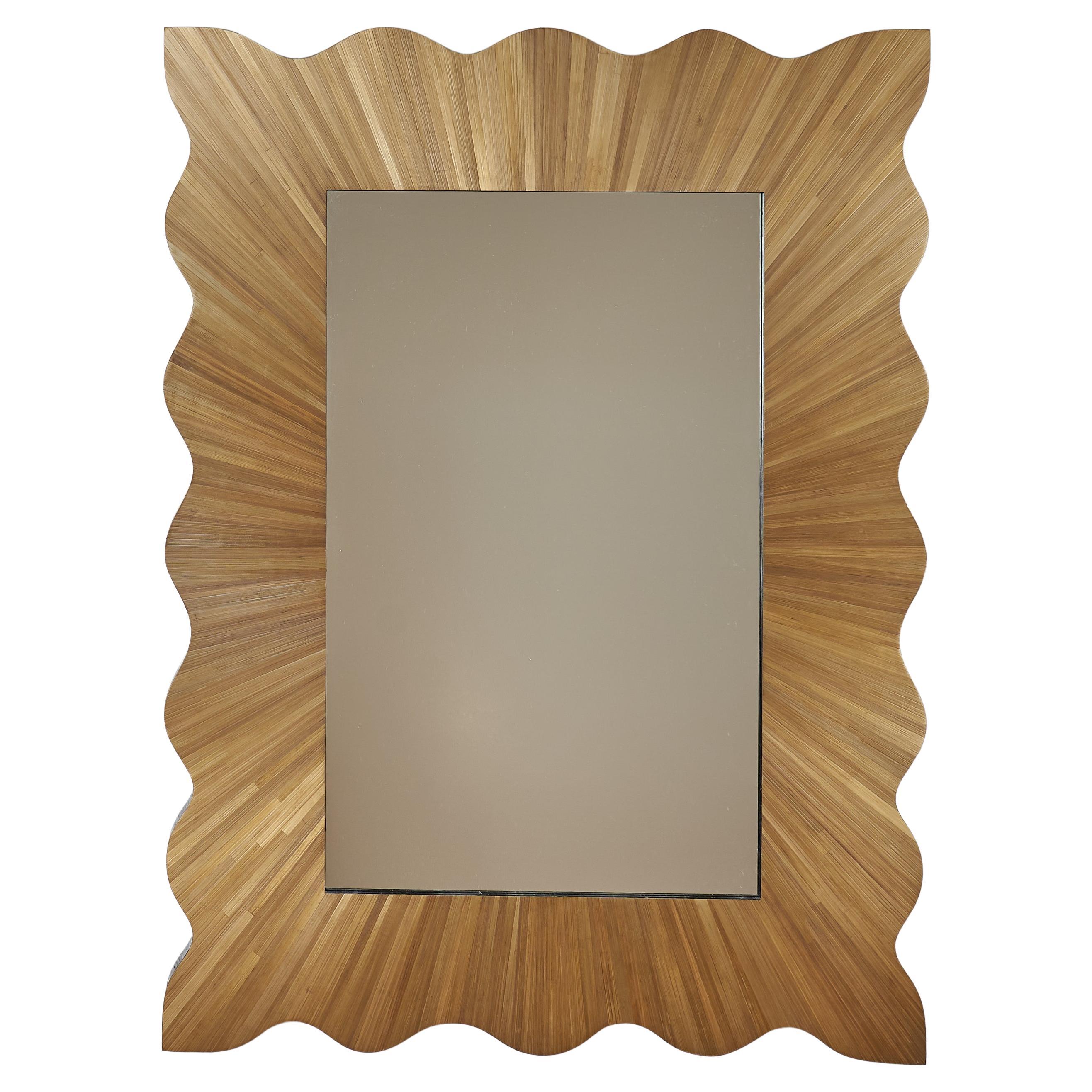 Wave Mirror in Straw Marquetry in the style of Jean Michel Frank
