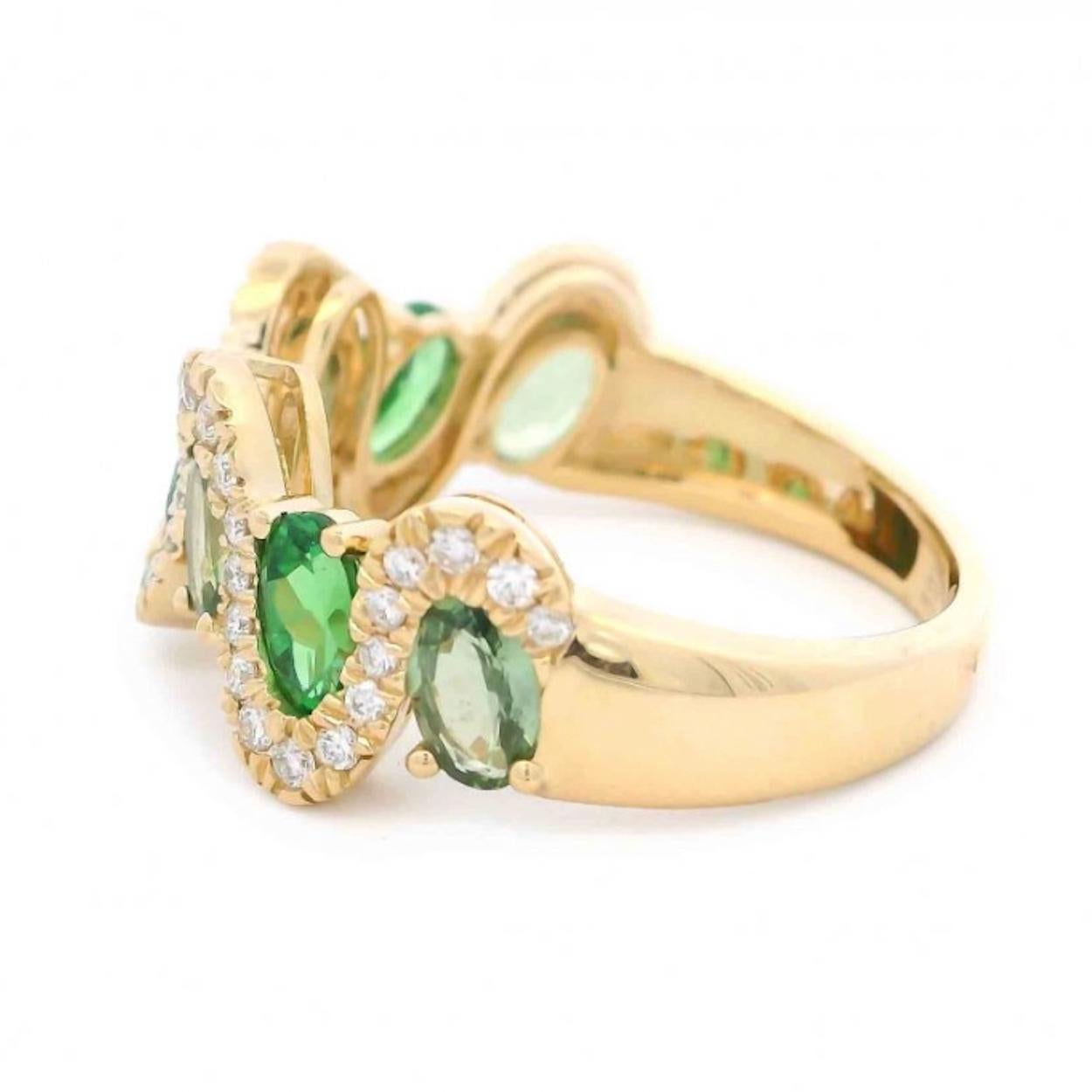Wave Multicolor Sapphire & Diamond Ring, 2 Carats in 14 Karat Yellow Gold For Sale 4