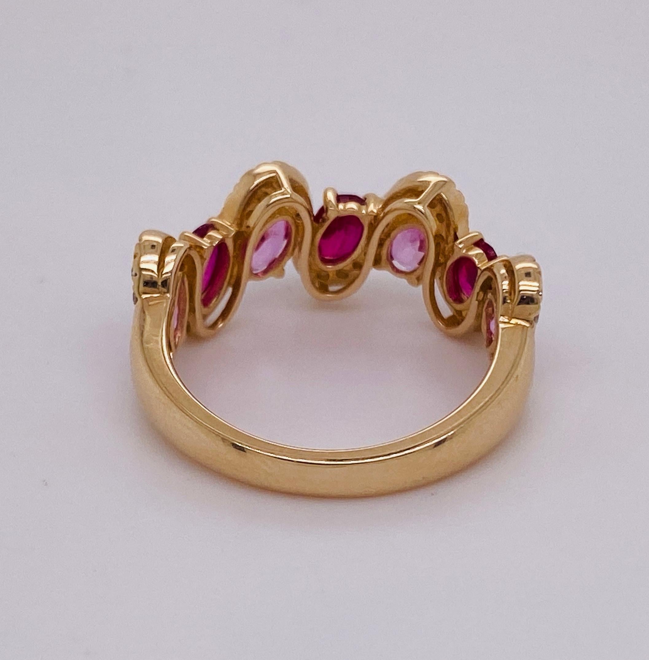 Women's Wave Multicolor Sapphire & Diamond Ring, 2 Carats in 14 Karat Yellow Gold For Sale