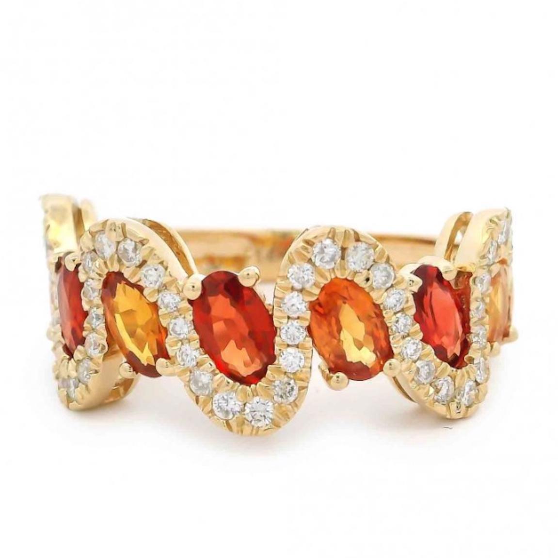 Wave Multicolor Sapphire & Diamond Ring, 2 Carats in 14 Karat Yellow Gold For Sale 1