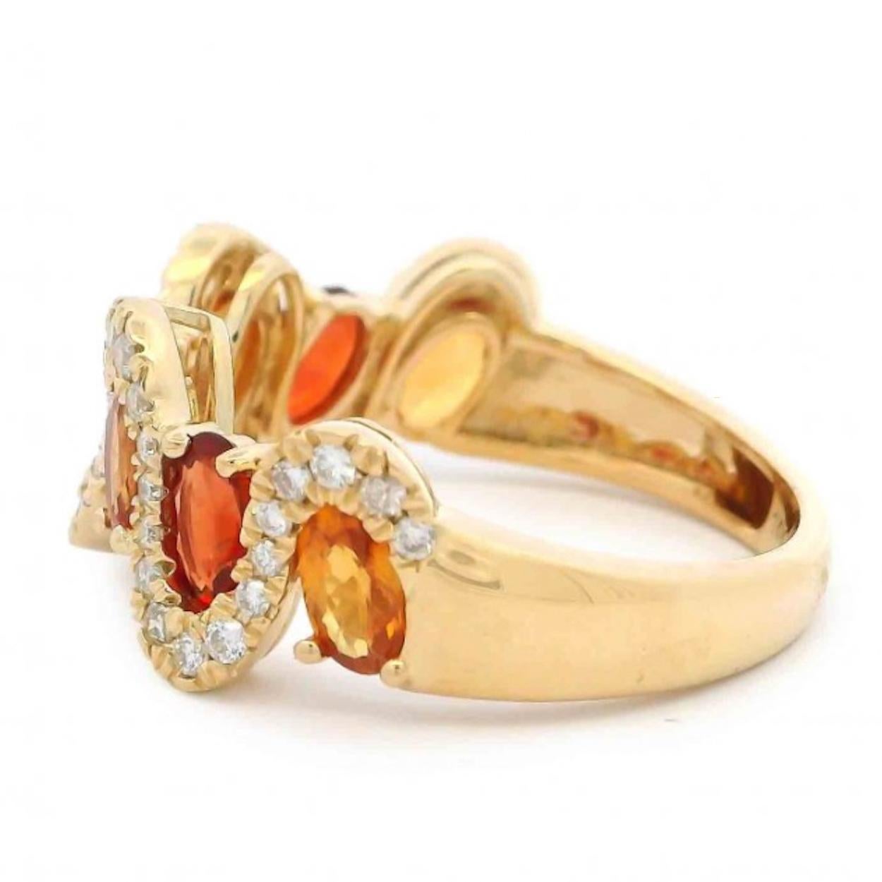 Wave Multicolor Sapphire & Diamond Ring, 2 Carats in 14 Karat Yellow Gold For Sale 2