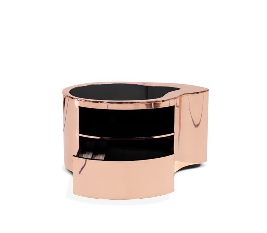 Modern Wave Nightstand in Hammered Copper by Boca do Lobo For Sale