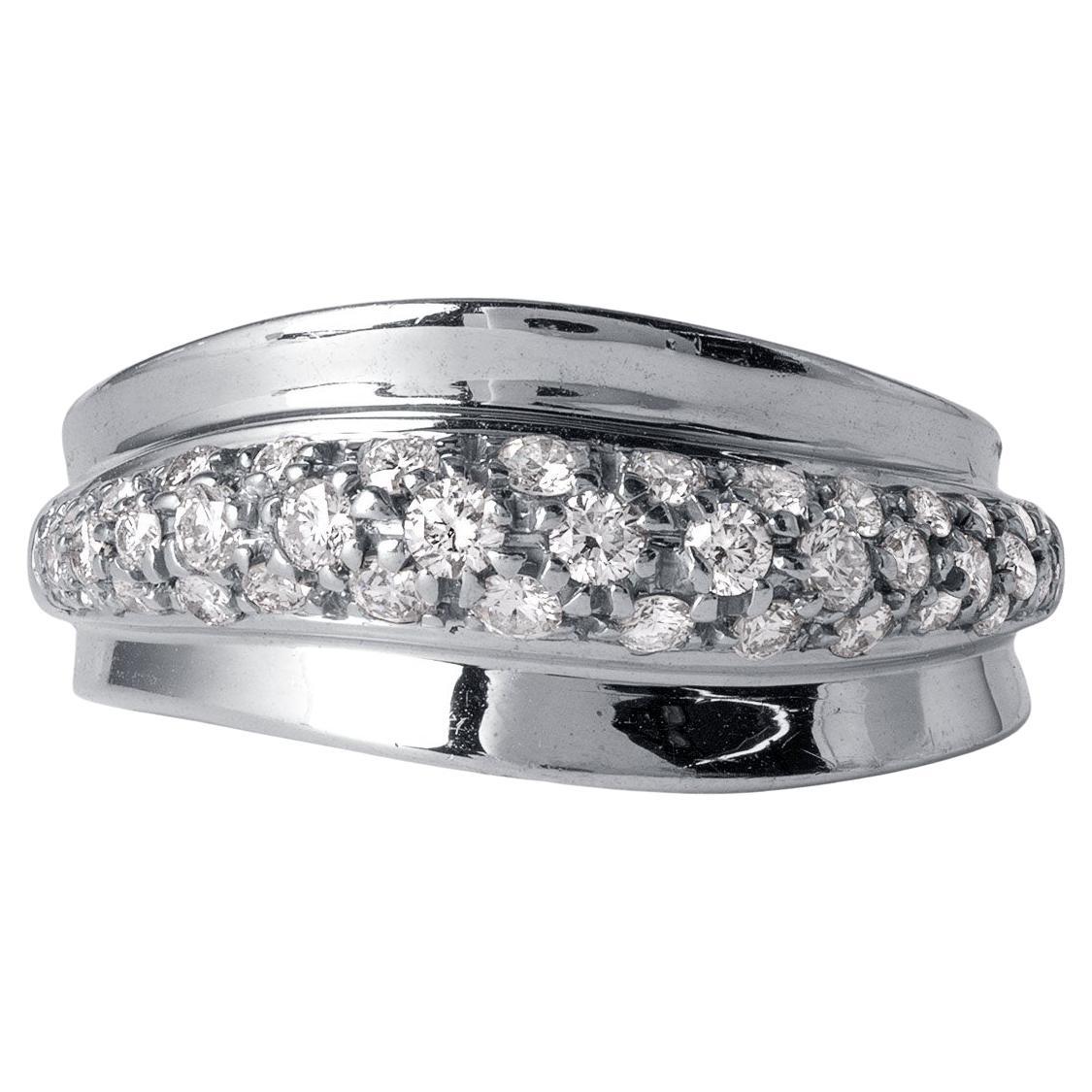 Wave of Diamonds 14K White Gold 0.72 Carat Diamond Pavé Dome Ring