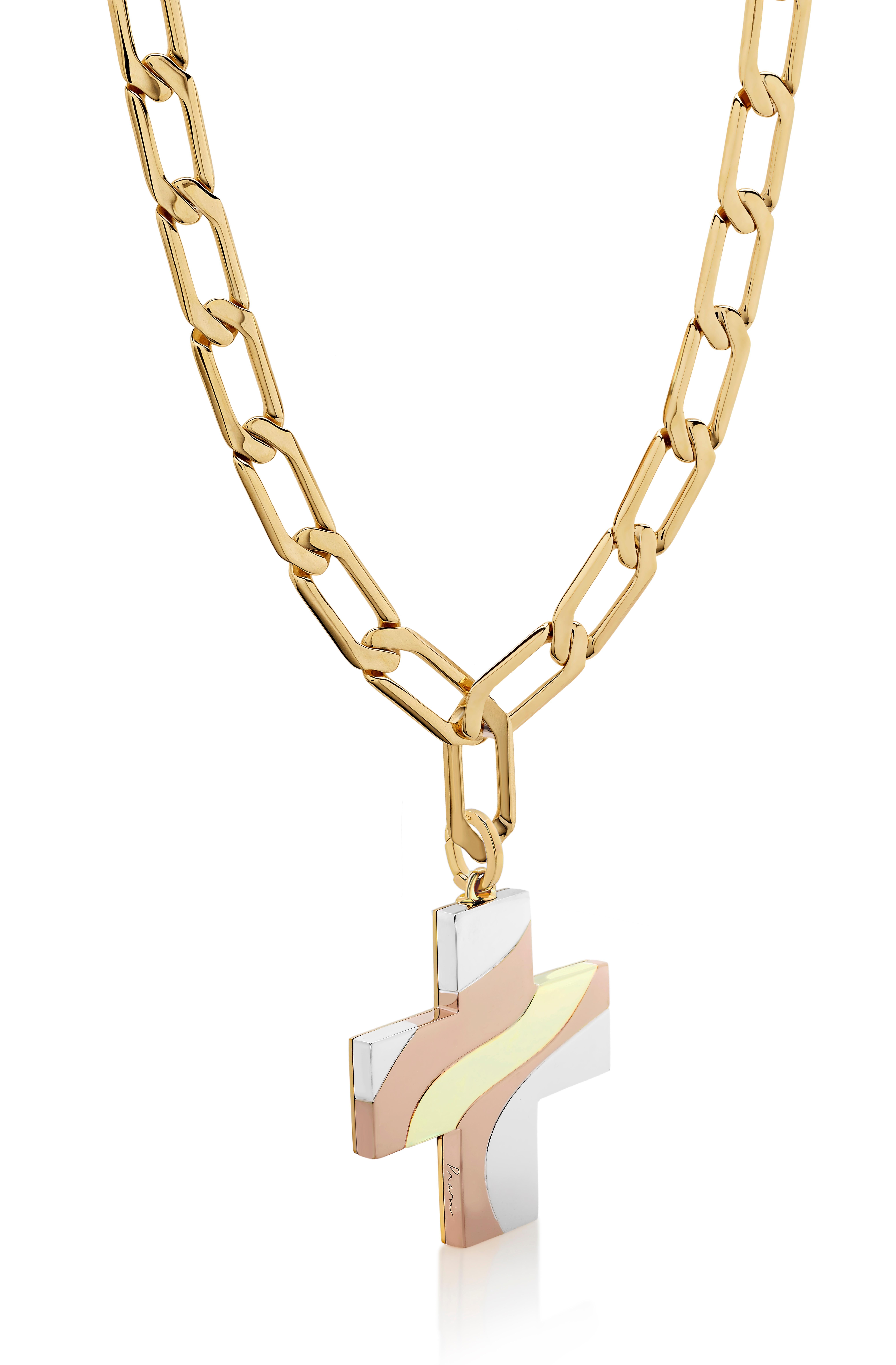 Moderniste Pendentif grande croix en forme de vague 18 carats  Or rose, or blanc et or jaune en vente