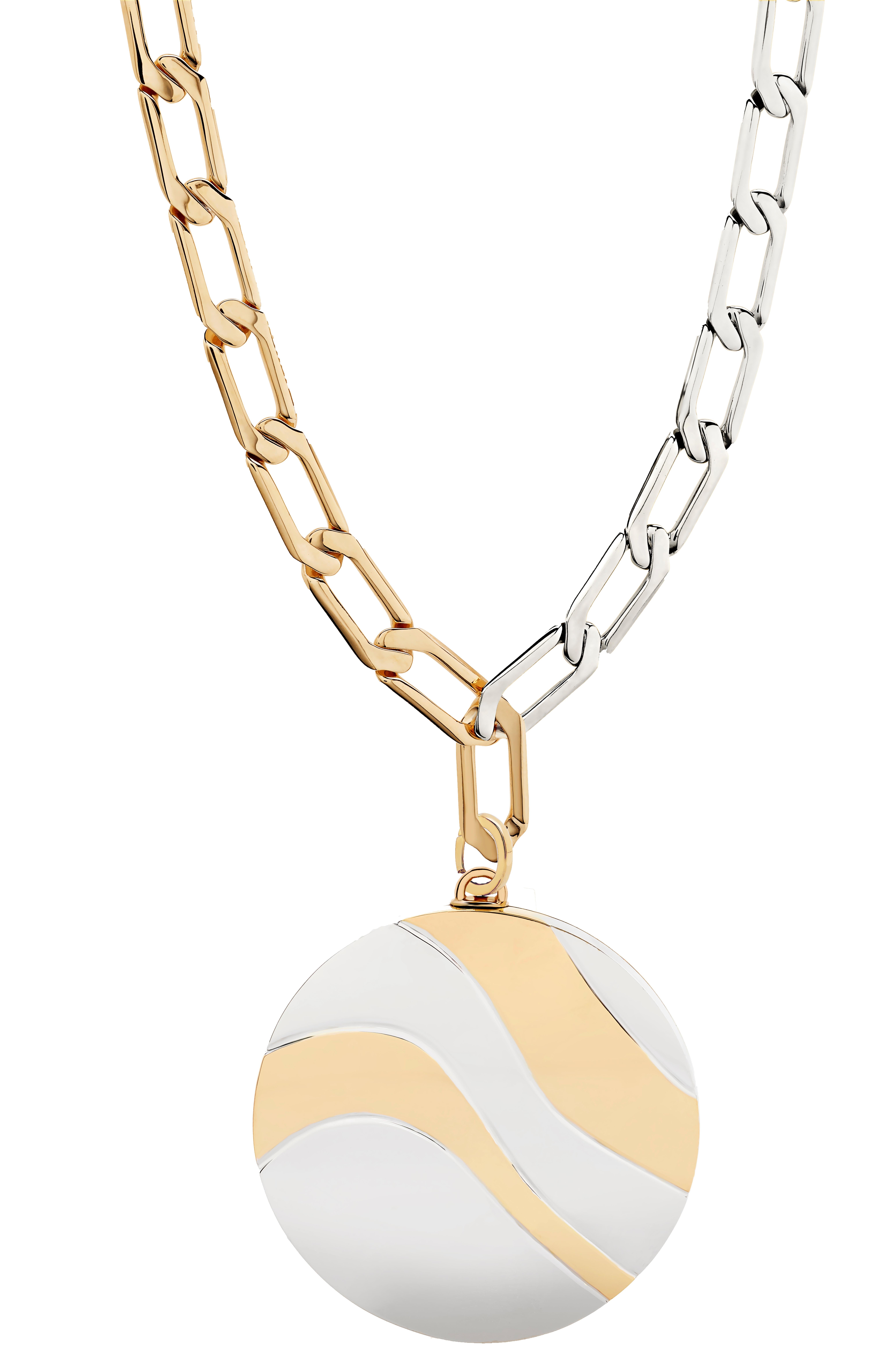 Modernist Wave Pendant Large Round - 18k White Gold and Yellow Gold For Sale