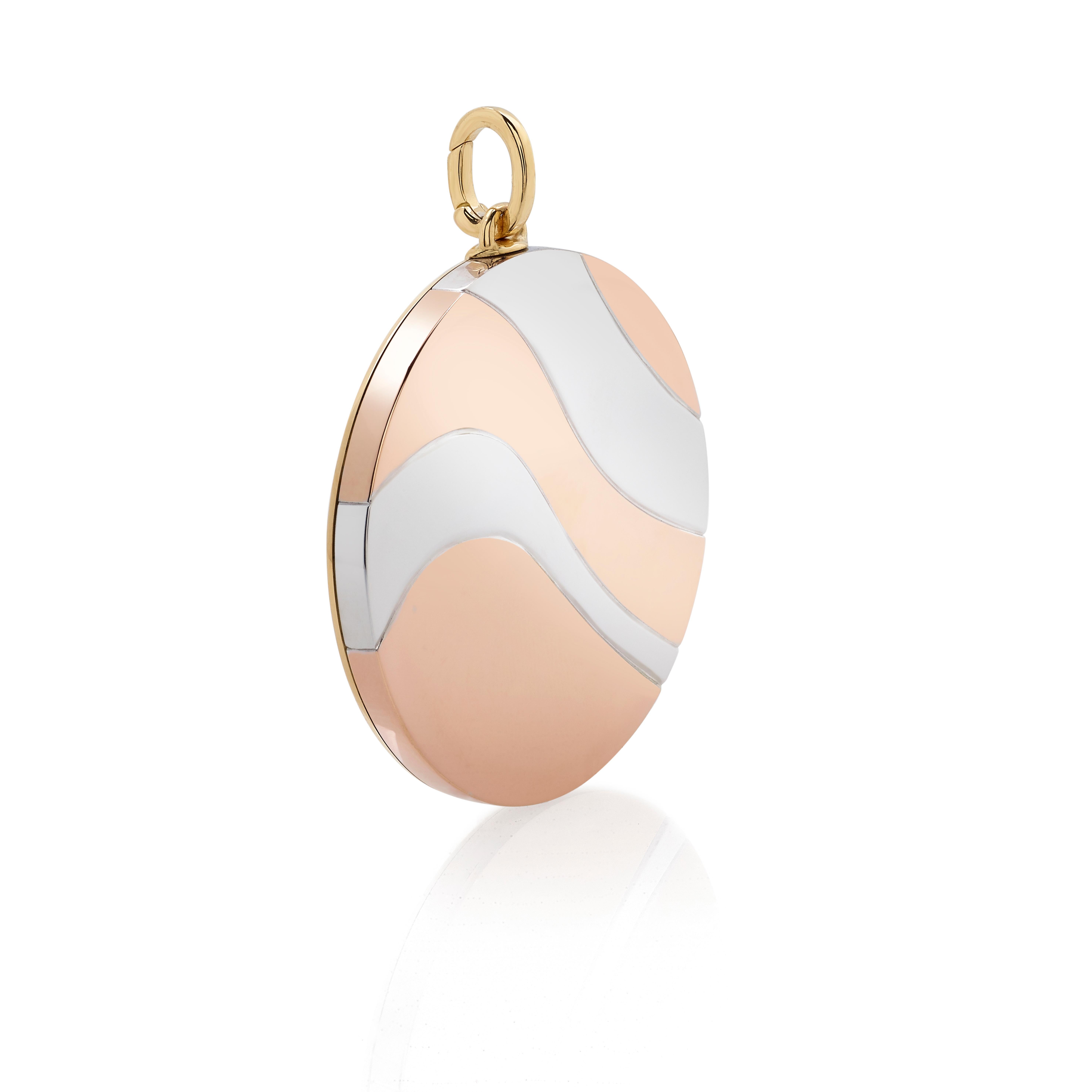 Modernist Wave Pendant Small Round - 18k Pink Gold, White Gold and Yellow Gold For Sale
