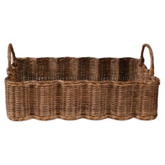 Handwoven Rattan Wavy Tray in Teak, British Colonial Style