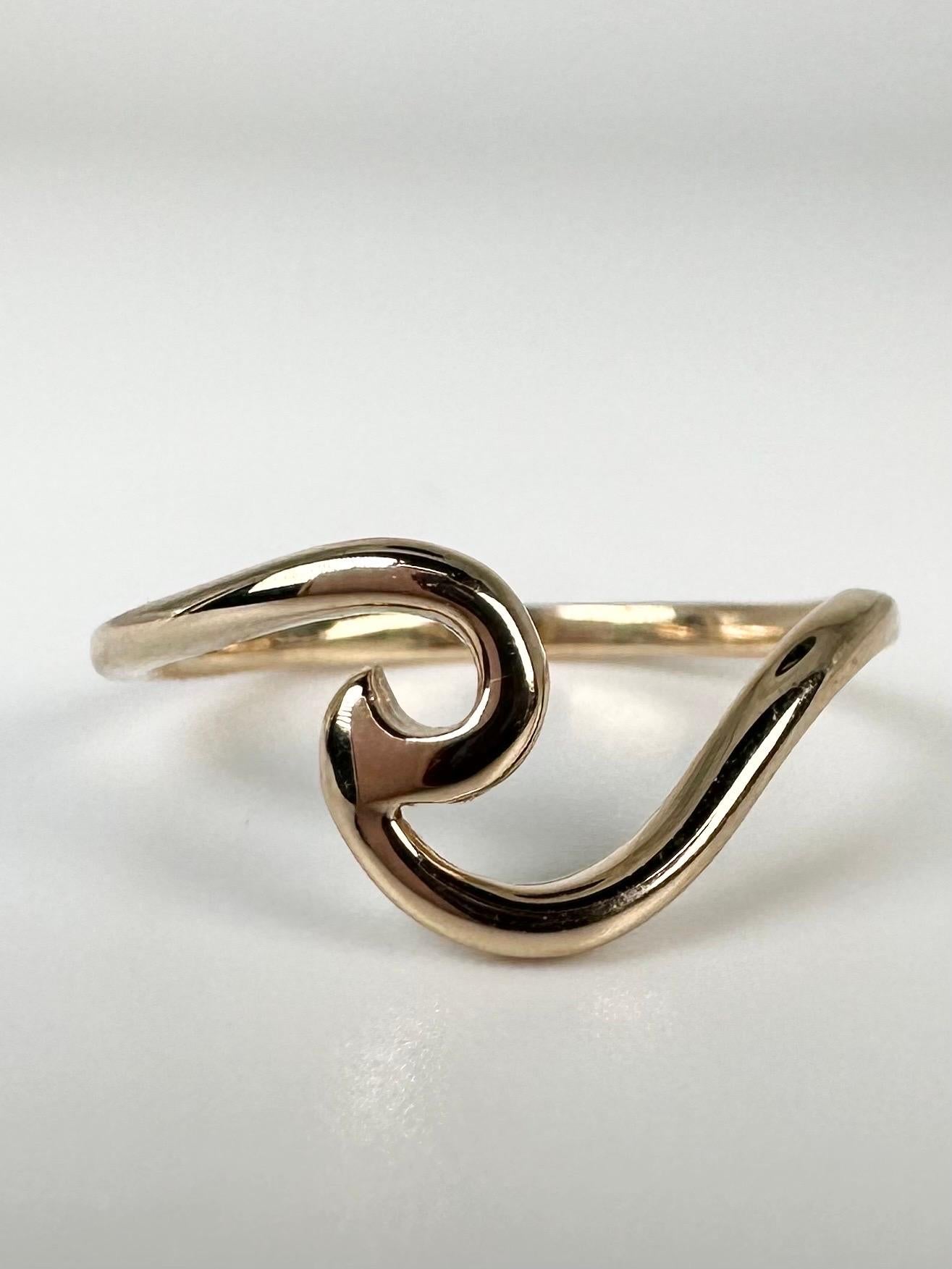 Women's or Men's Wave ring Ocean ring 14KT yellow gold ring Florida California Beaches ring For Sale