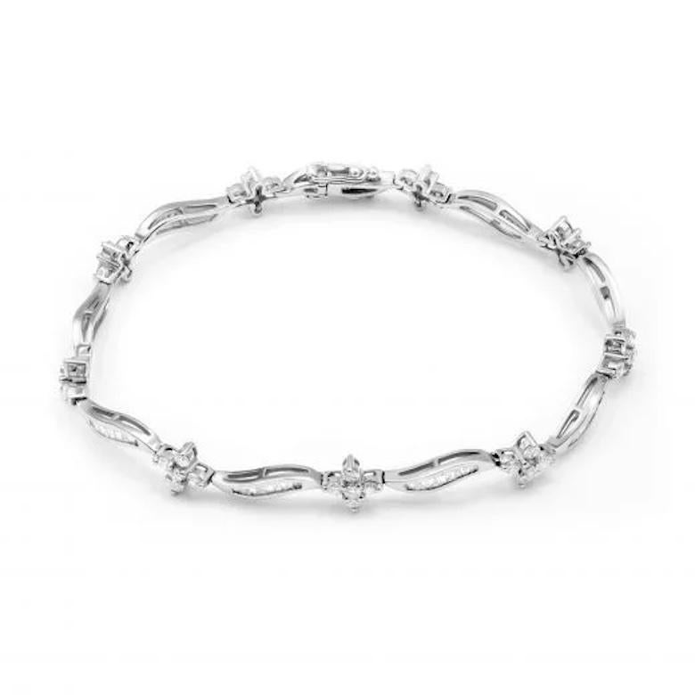 Round Cut Wave Shape Flower Diamond Bracelet 18K White Gold For Sale