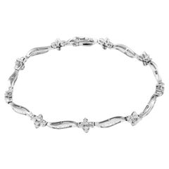 Wave Shape Flower Diamond Bracelet 18K White Gold