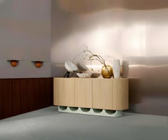 Sideboard Wave aus Eiche Natur und hellblau lackiertem Holz