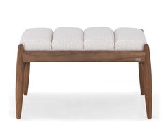 Single-Seat Bench in Walnut Finish with Off White Sheepskin Fabric, Wave Line