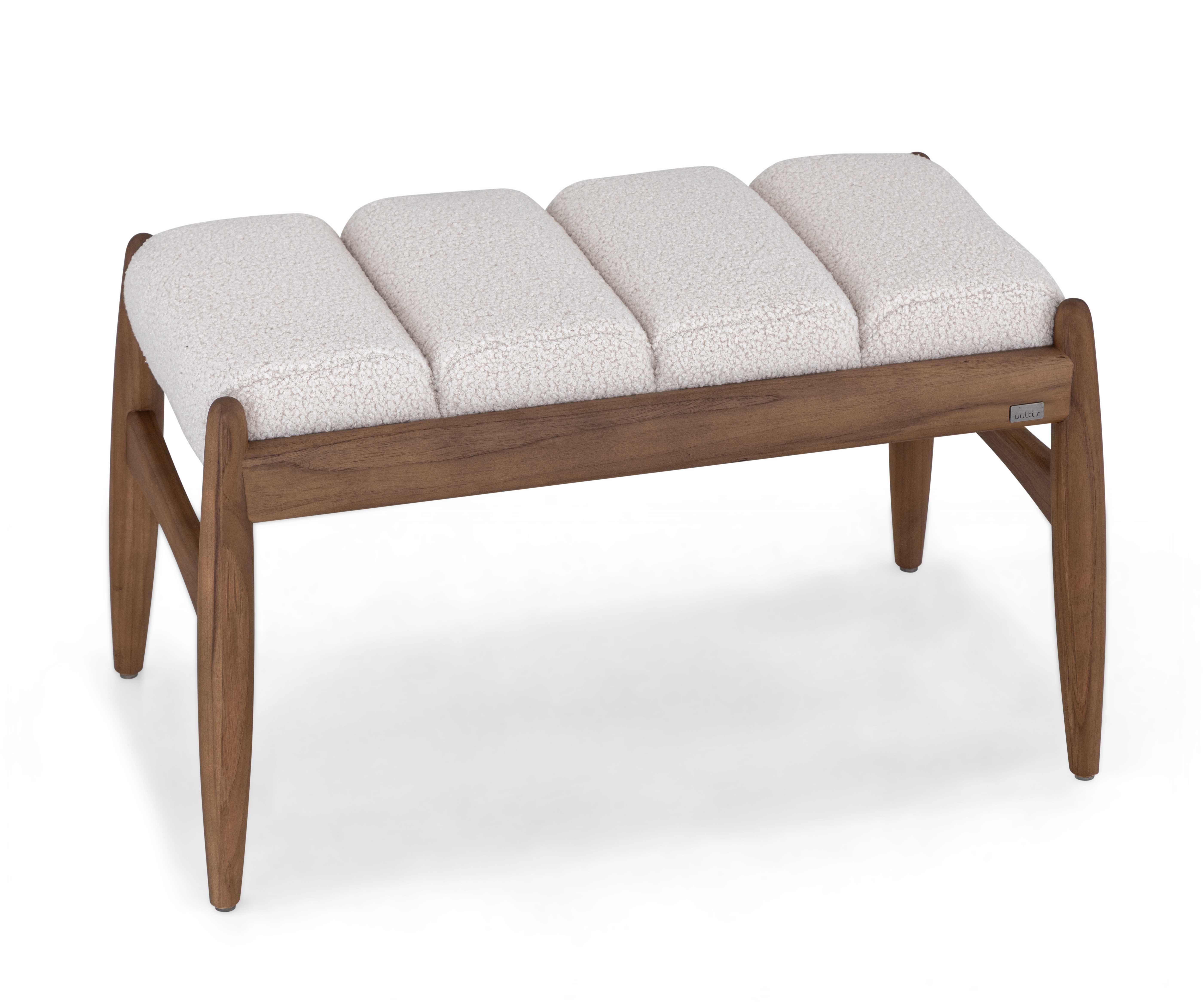 Mid-Century moderno Panca a una seduta in finitura noce con tessuto in pelle di pecora bianco sporco, linea Wave in vendita