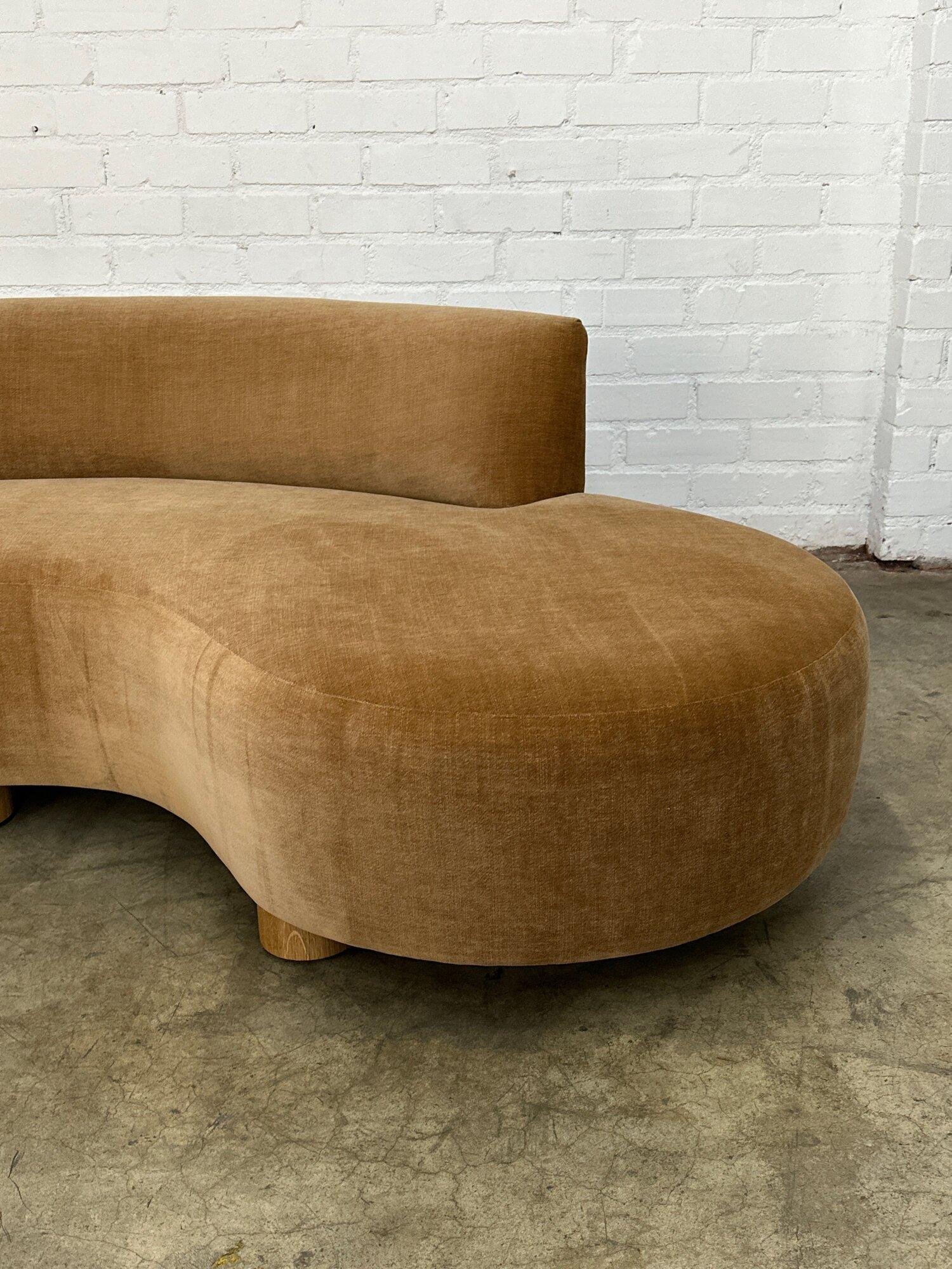 Modern Wave Sofa in Cognac Chenille For Sale