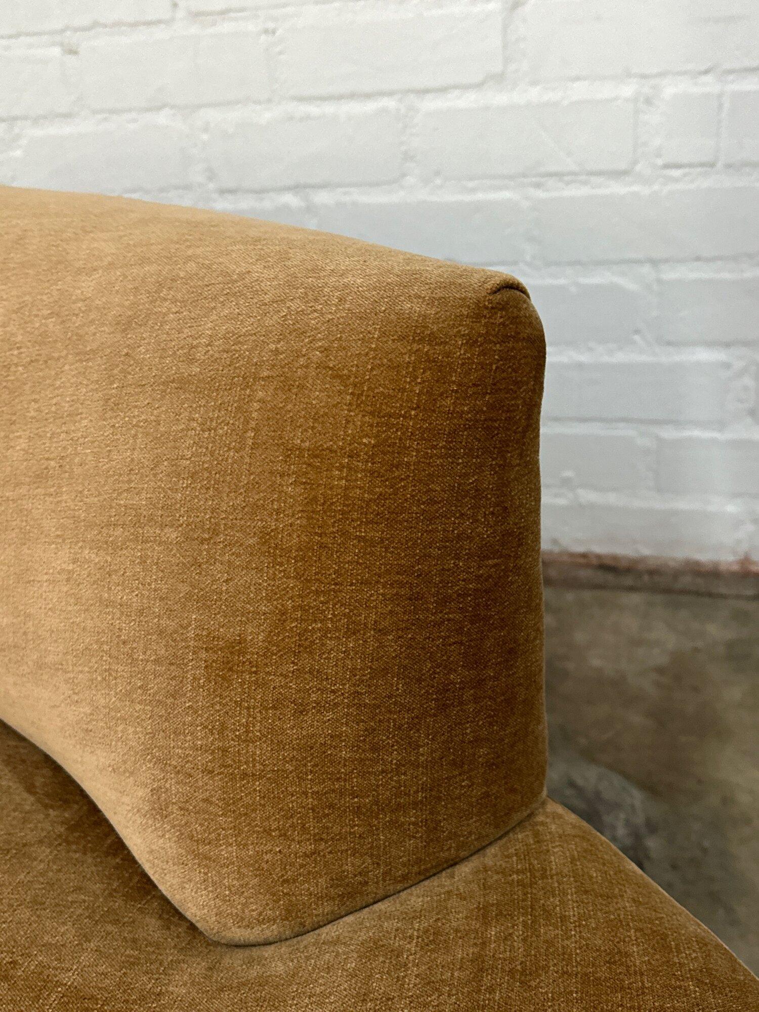 Wave Sofa in Cognac Chenille In Good Condition For Sale In Los Angeles, CA